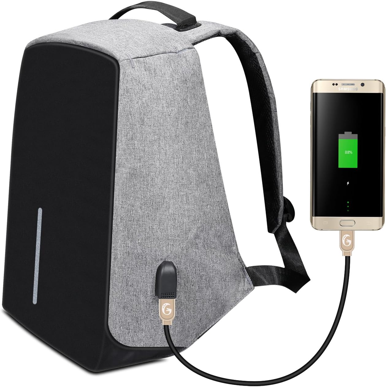 College Backpack, Business Laptop Backpack, Anti-theft Water Resistant Computer USB Charging Port, Lightweight Travel Bag Perfect Luminous Gray bag for Student, Men & Women