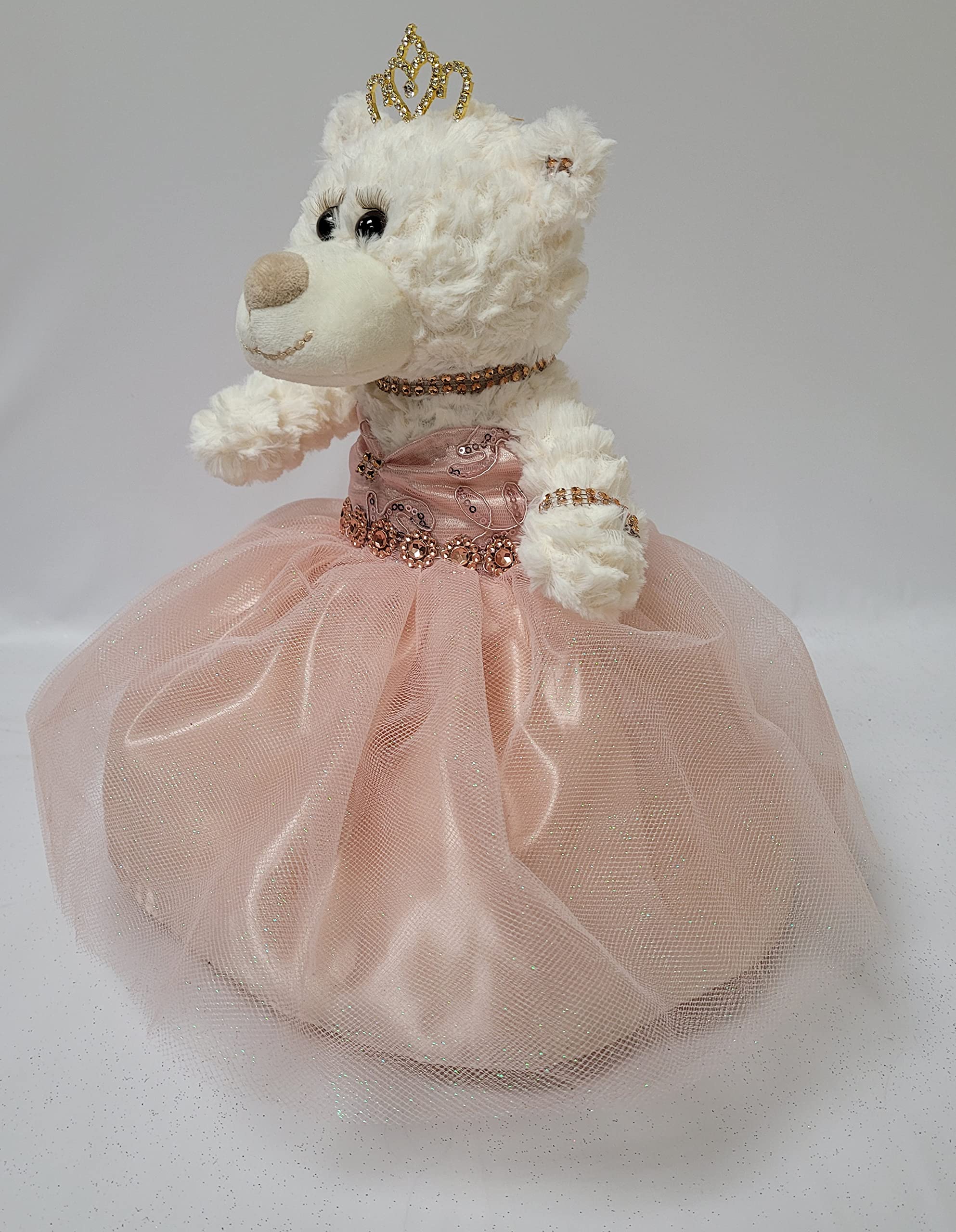 Quinceañera Last Doll Teddy Bear Centerpiece - 20 Inch Dressed Bear With Gown, Tiara & Bouquet, Rose Gold - View #11