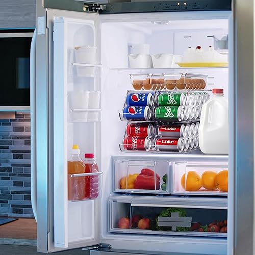 Miniatura 5 de Sorbus Organizador de latas de soda para refrigerador y soporte para huevos para refrigerador, 4 dispensadores apilables con capacidad para 12 latas