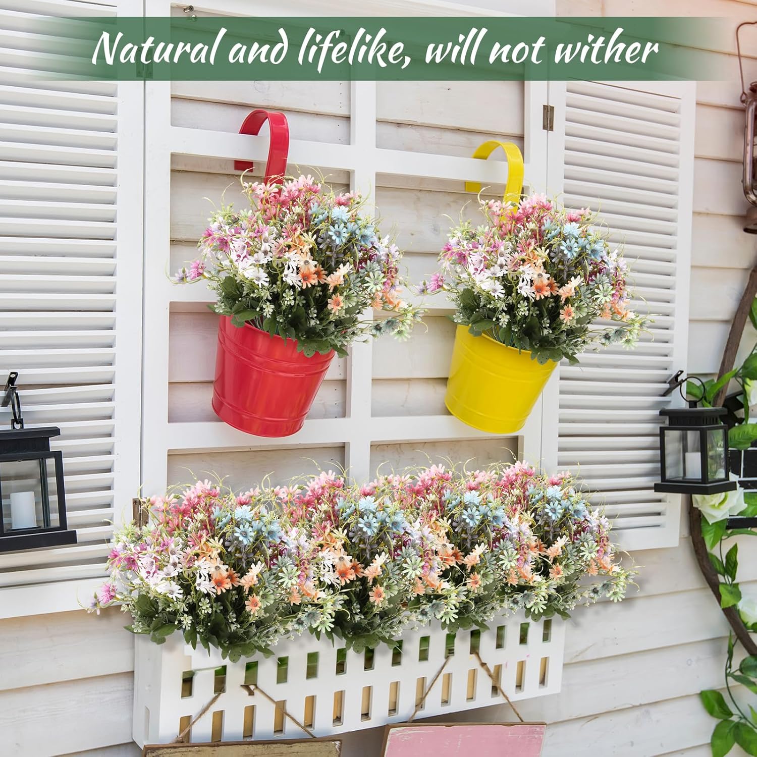 Riceshoot 48 Pcs Wildflowers Artificial Flowers Silk Fake Daisy Wild Flower Bouquets Outdoor UV Resistant Faux Greenery Plants for Spring Summer Decoration Home Indoor Vase Floral Arrangements Decor - Image 4