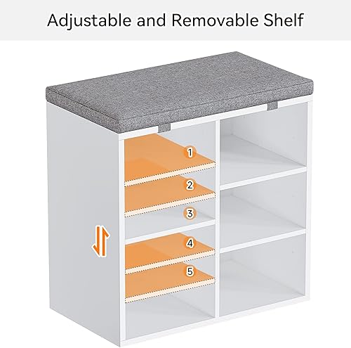 Miniatura 4 de Banco de zapatos de entrada para almacenamiento, zapatero con cojín de asiento de almohadilla de espuma, estante ajustable de 3 niveles para
