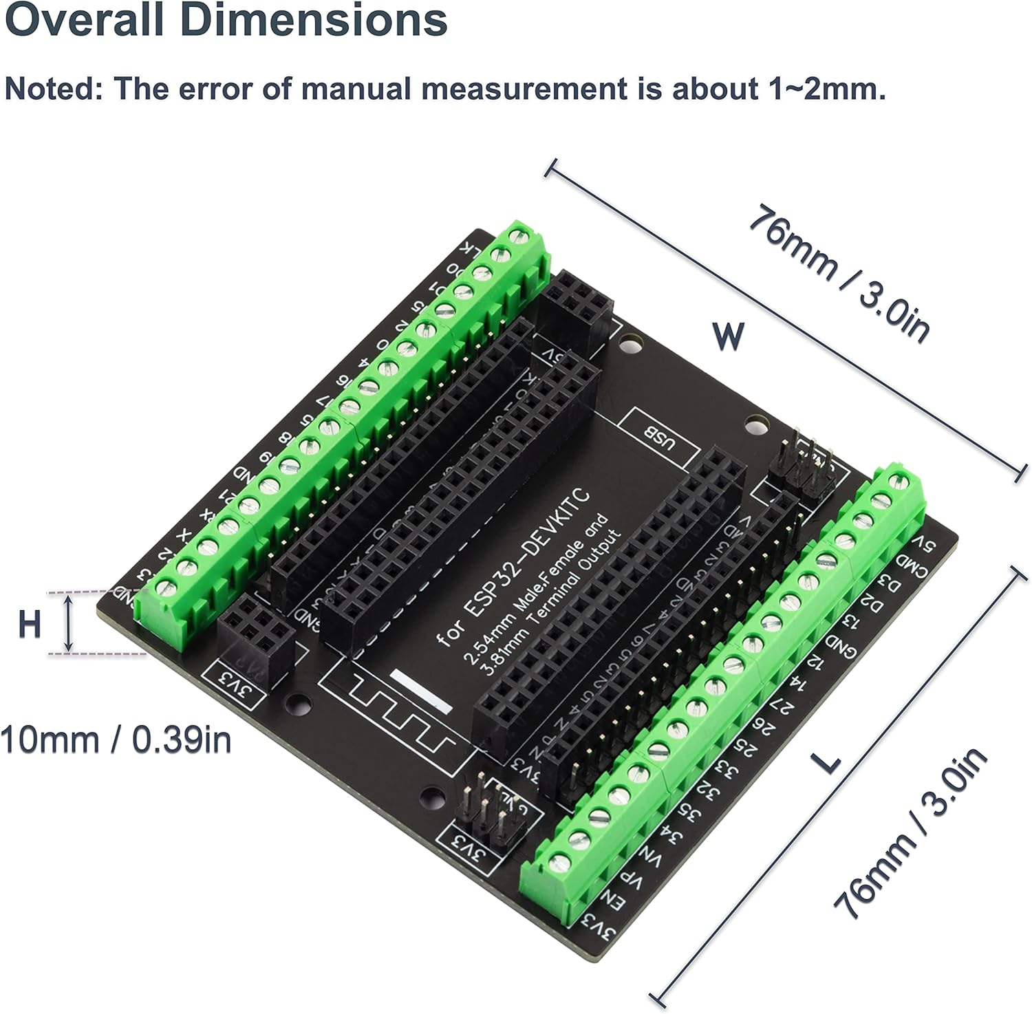 2pcs for ESP32 Super Breakout Board 3.81mm / 0.15" Terminal Blocks GPIO Expansion Board 3 Types Output for ESP32 Module ESP-WROOM-32 ESP32-DevKitC