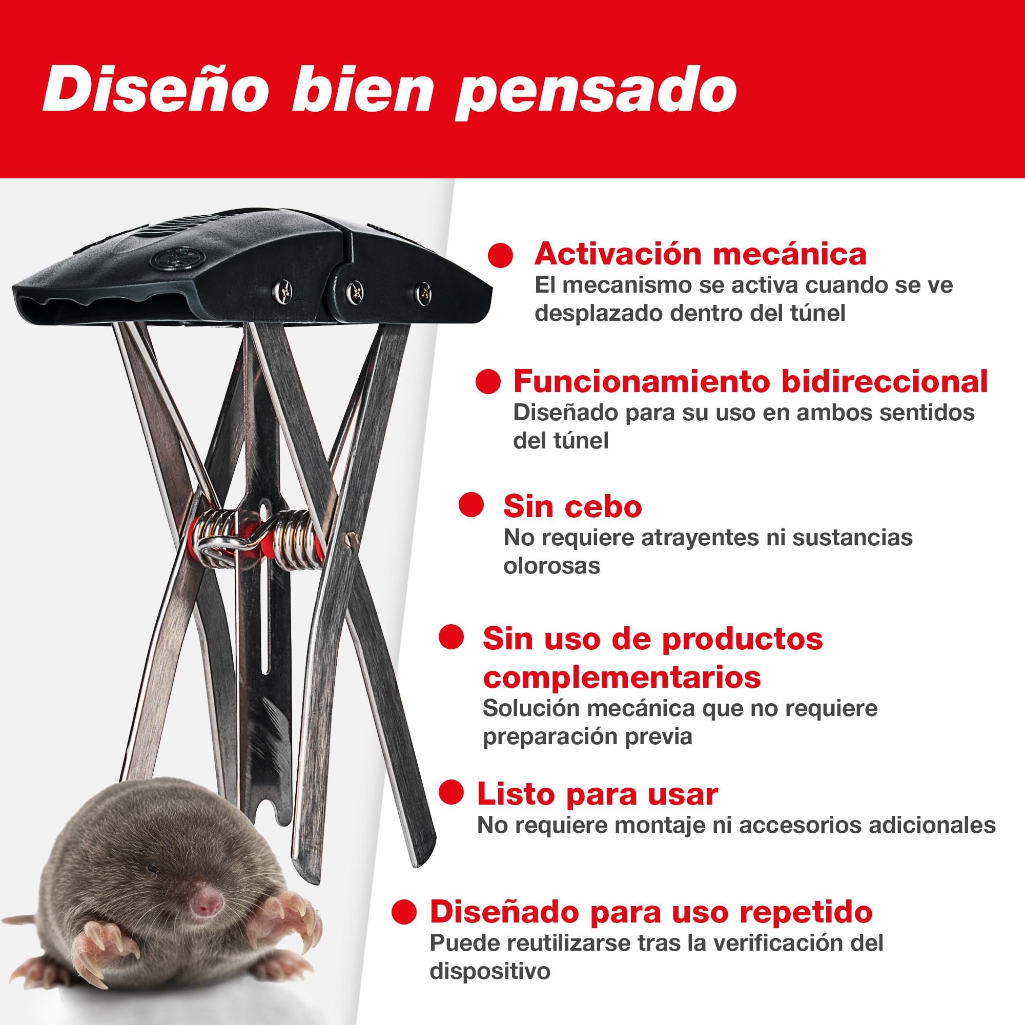 SWISSINNO SuperCat Trampa para Topos – Trampa Profesional de Alta Eficacia con Activación en Ambos Sentidos – Reutilizable y Segura – Control de Topos para Jardín