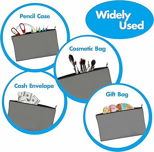 Miniatura 10 de Paquete de 15 bolsas de lona de algodón en blanco con cremallera, bolsas para lápices para maquillaje, cosméticos, artículos de tocador y