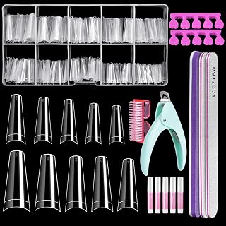 Clear Coffin Nails Tips Half Cover, IKOCO 500Pcs Nail Tips for Acrylic Nails Professional Ballerina False Nails with Glue, Nail Clipper, Nail File Buffer for DIY Fake Nails