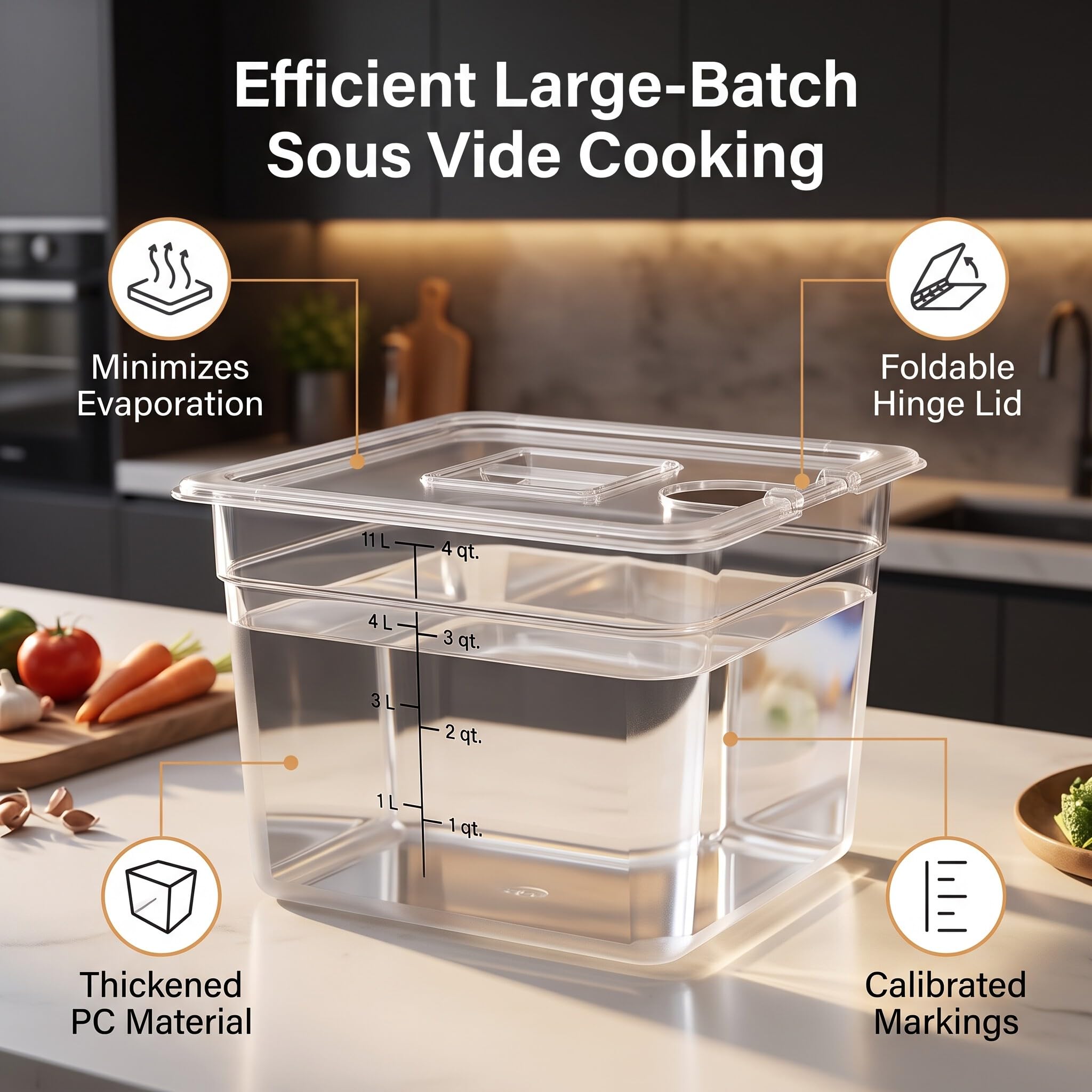 Contenedor Sous Vide de 11 Litros, Tanque de Baño de Agua Sous Vide con Tapa, Contenedor de Alimentos Adecuado para la Mayoría de Cocinas Sous Vide, Accesorios Sous Vide
