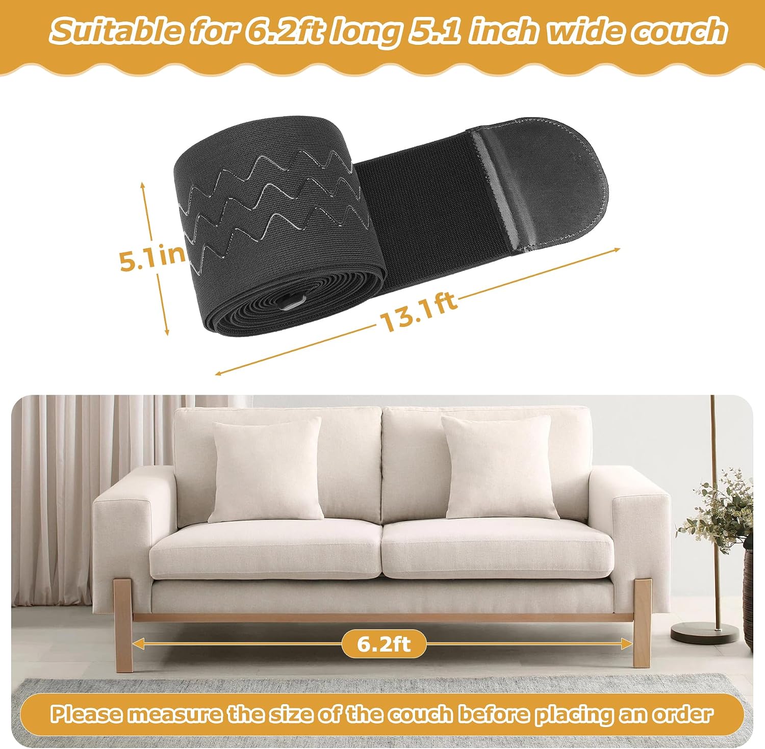 Under Couch Blocker 5 in x 13 ft, Adjustable Elastic Sofa Blocker to Prevent Kids and Pets Toys, Strap Barrier Gap Bumper Couch Guards for Bottom Standard Sofa, Bed, Furniture with Straight Legs