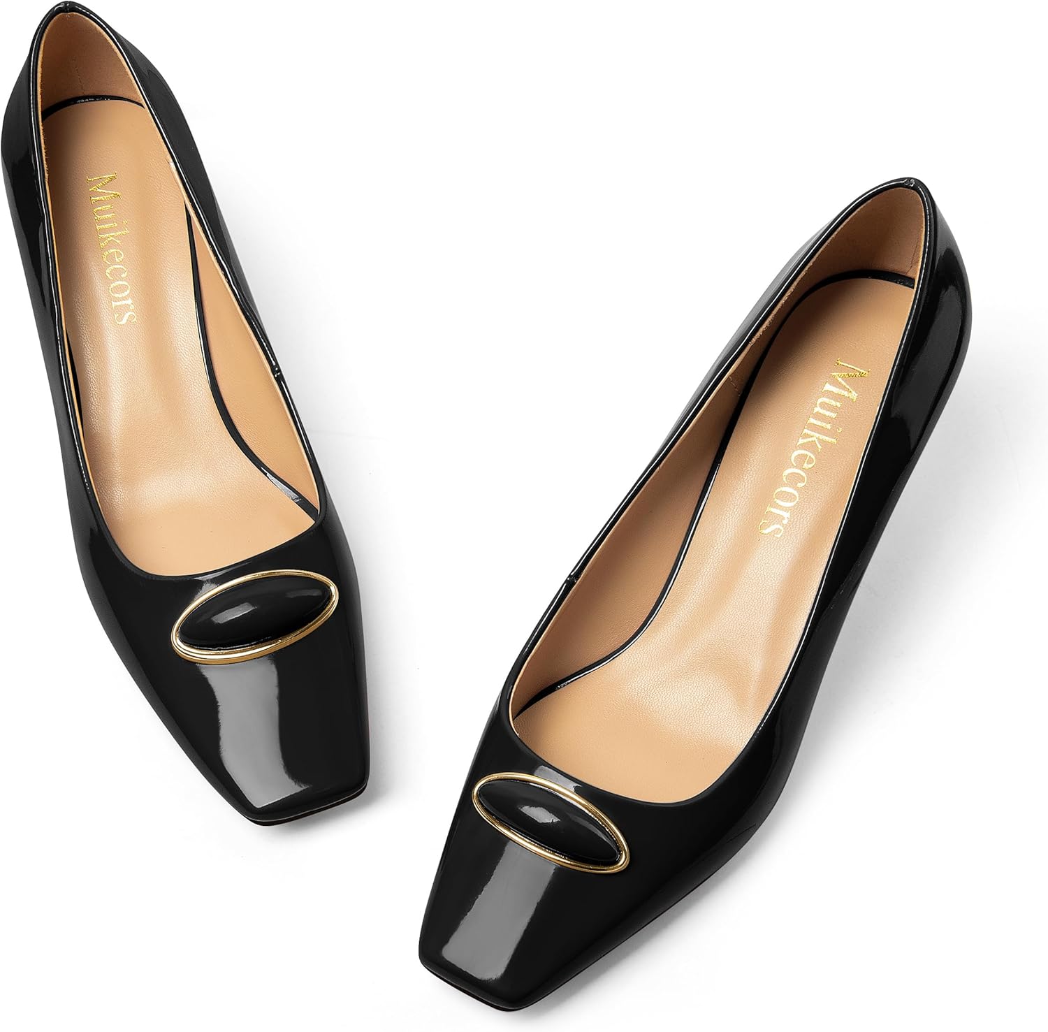 Women's Pumps Kitten Heels for Women Square Toe Low Heel Heels Closed Toe Patent Slip On Pumps Womens Work Dress Office Wedding Party Shoes 2 Inch - Image 3