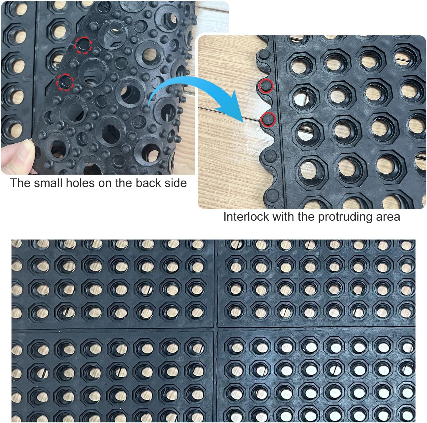 Anti-Fatigue Rubber Floor Mat - NANBOWANG Commercial Grade Interlocking Non-Slip Recycle Tyre Floor Mats for Restaurant Kitchen Bar Garden Outdoor Wet Area(36"x 36") - Image 5