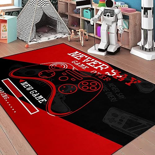 Miniatura 10 de Alfombra de área gamer para habitación de los niños, controlador de gamepad 3D, color azul, para sala de estar, sala de estar, sala de estar,