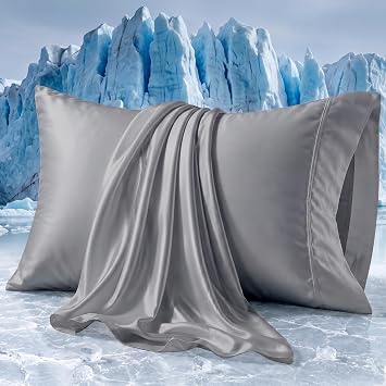 Beckham Hotel Collection Cooling Pillowcases for Hot Sleepers, Standard/Queen Size Set of 2, Cool Touch Pillow Cases, Envelope Closure, Silky Soft, Breathable, Light Gray