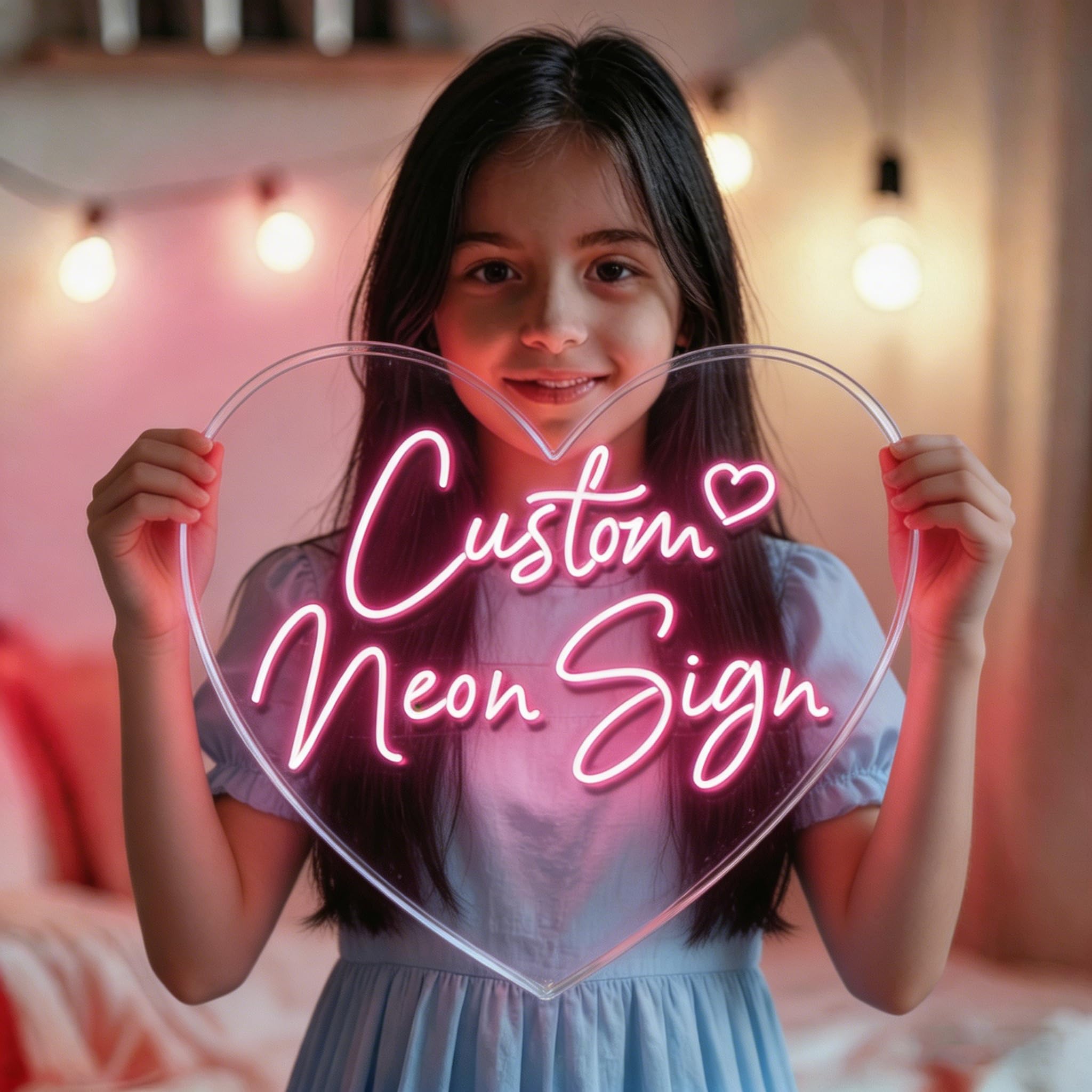 Personalised Neon Light Sign - Custom Dimmable LED Neon Sign for Wall Decor,Custom Neon Signs, Bedroom, Bar, Wedding, Birthday Party Gift - Kids Room, Home Decor (Heart Shaped Backplate)