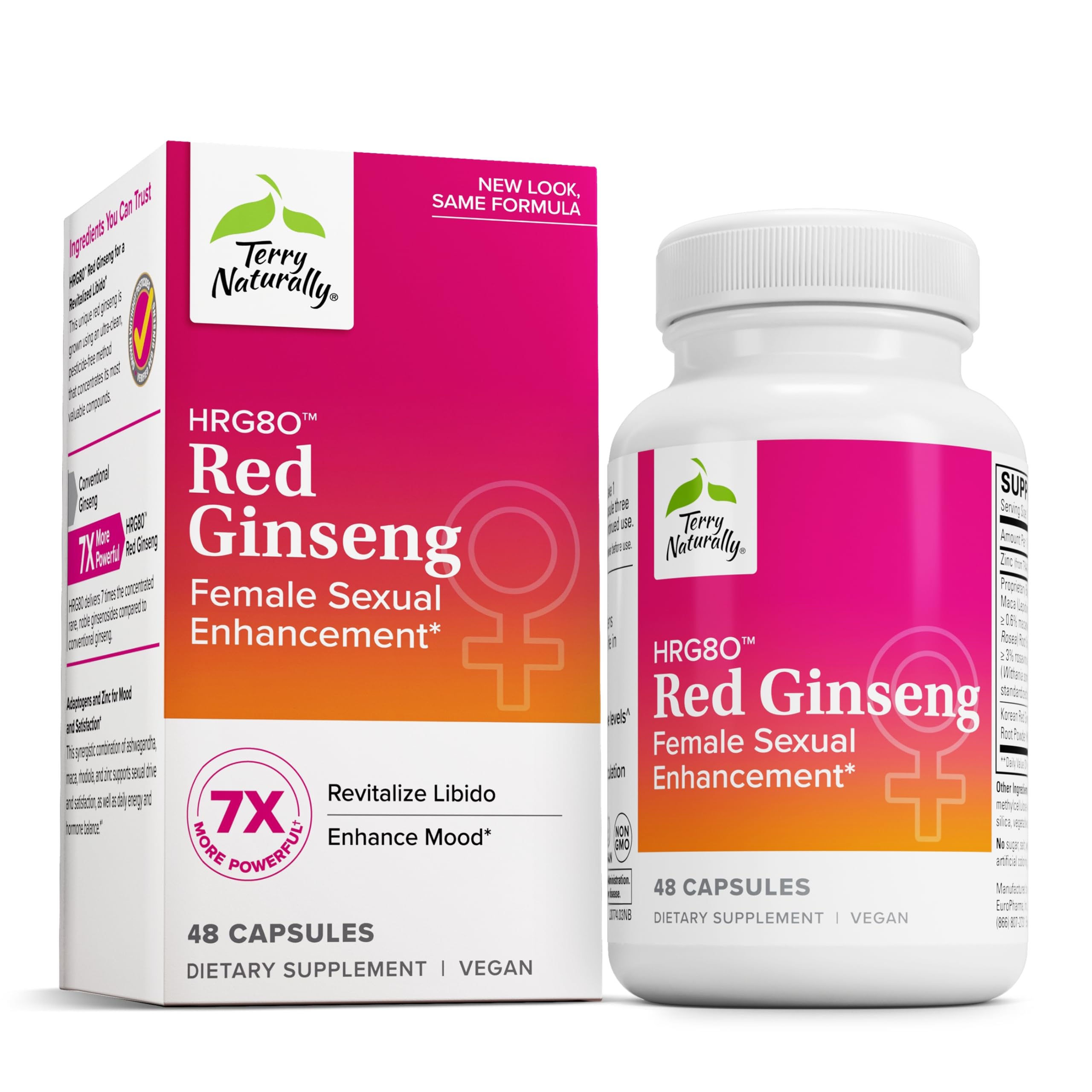 Terry Naturally HRG80 Red Ginseng Female Sexual Enhancement - Dietary Supplement for Circulation, Endurance & Energy Support - Vitality Support with Ashwagandha, Red Ginseng & Zinc - 48 Capsules