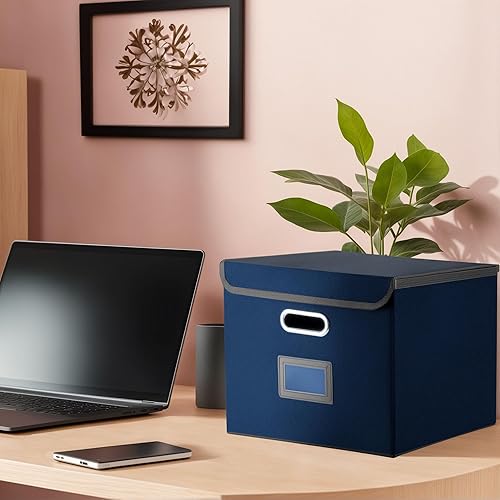 Vista 60 de Caja de archivos plegable con tapa y deslizador de plástico, organizador de documentos colgantes para oficina/hogar, 14.96 x 12.6 x 10.83 pulgadas