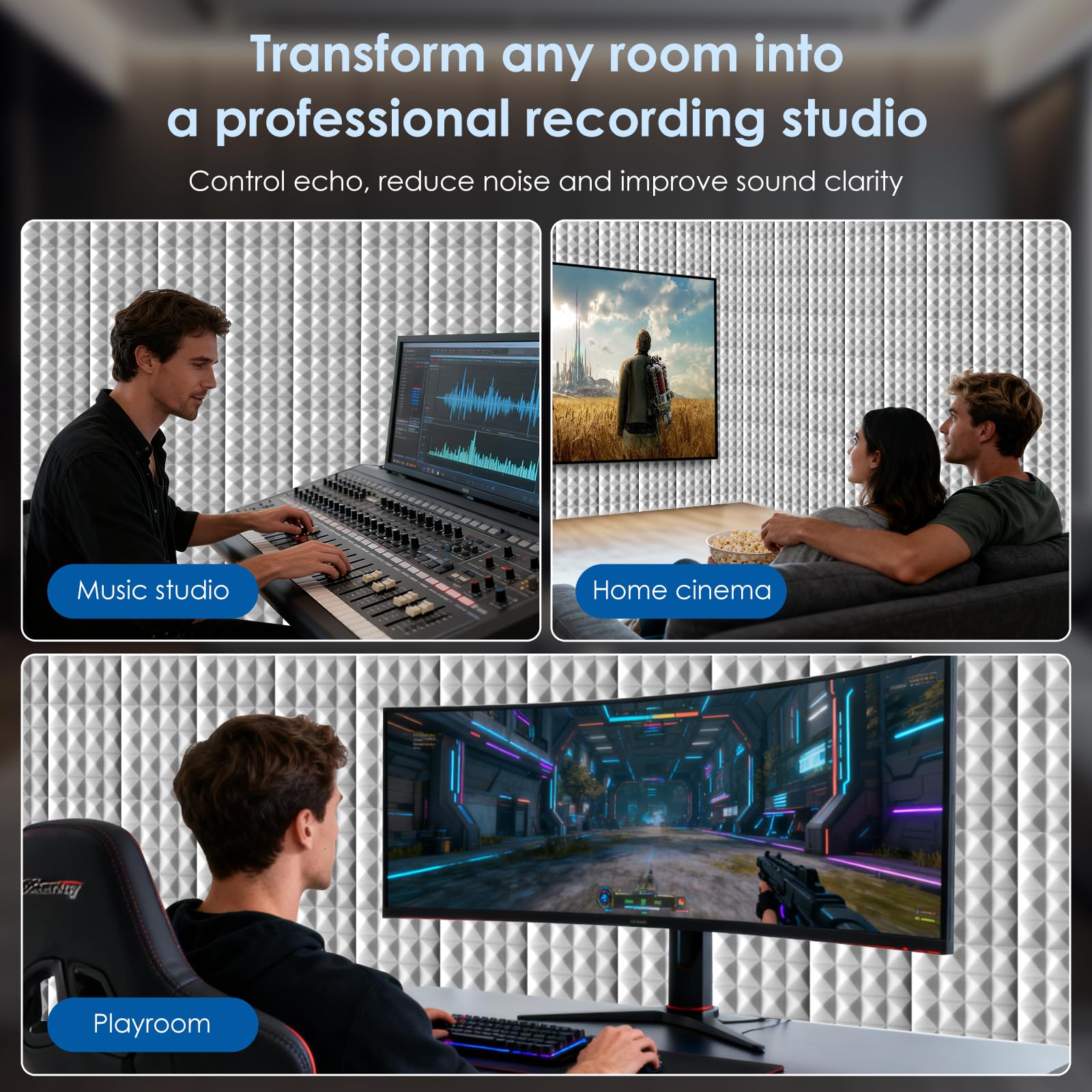 Arrowzoom 24 Panels acustico absorción sonido Pirámide 50x50x5cm Espuma acústica aislamiento acustico estudio de grabación Casas Estudios Azulejos Incombustibles Insonorizados AZ1034 GRIS | Espuma acustica de alta densidad para reduccion de eco, absorcion