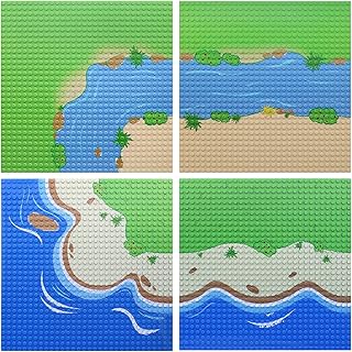 Classic Brick Baseplate with Jungle Forest Ocean Printing, 10x10 Inch Building Blocks Base Plate Bulk Parts Accessories, Compatible with Major Brands (4Pack)