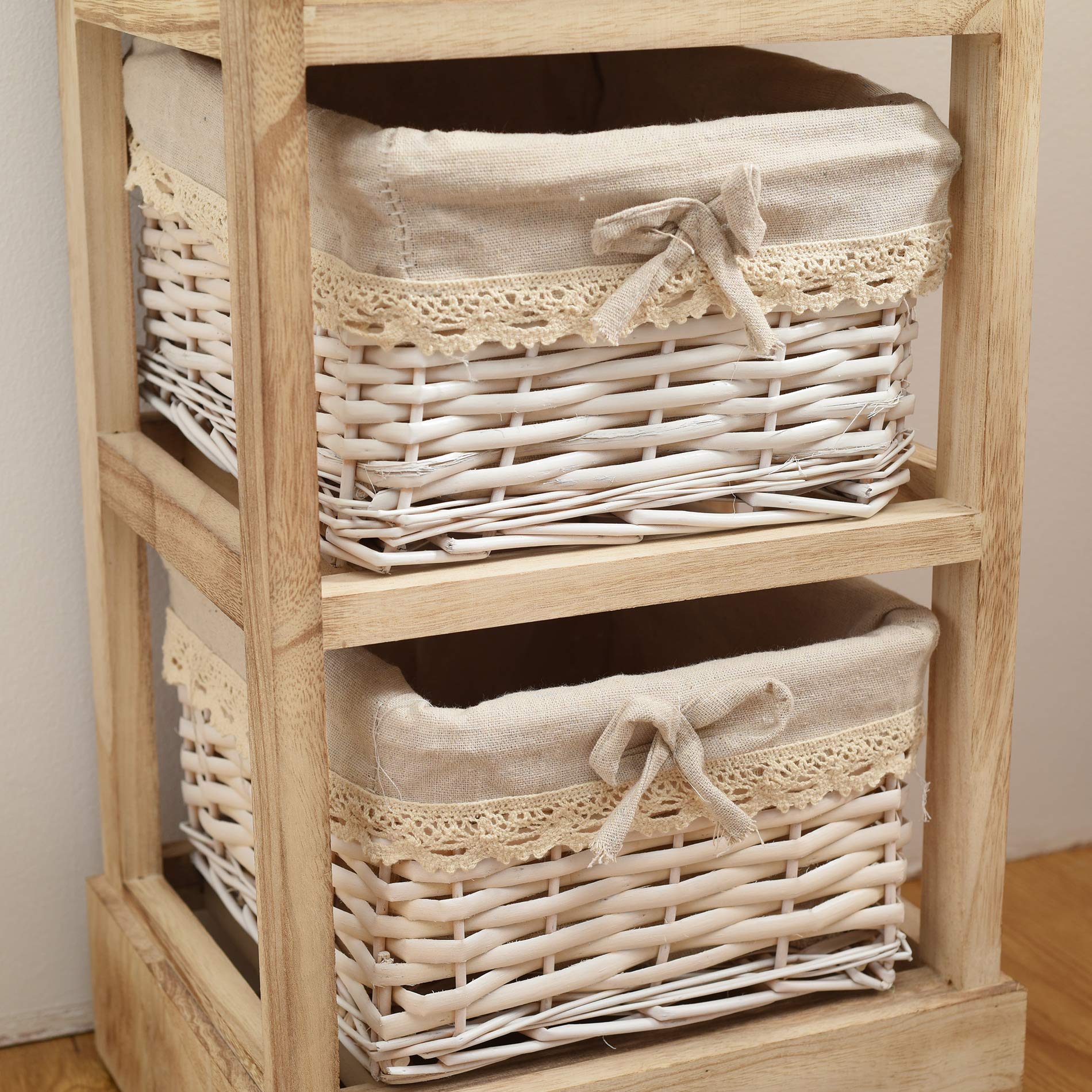 Rebecca Mobili Comodino legno e vimini, mobiletto bagno 3 cassetti, stile shabby, bagno soggiorno, idee arredo casa - Misure: 63 x 30 x 27 (HxLxP) - Art. RE6105