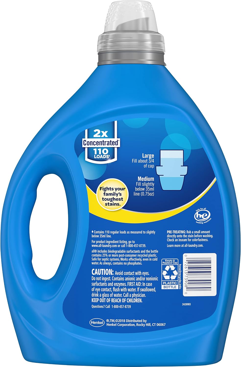 All Liquid Laundry Detergent, Stainlifter Fights Tough Stains, for Messy Fun Families, 2X Concentrated, 110 Loads