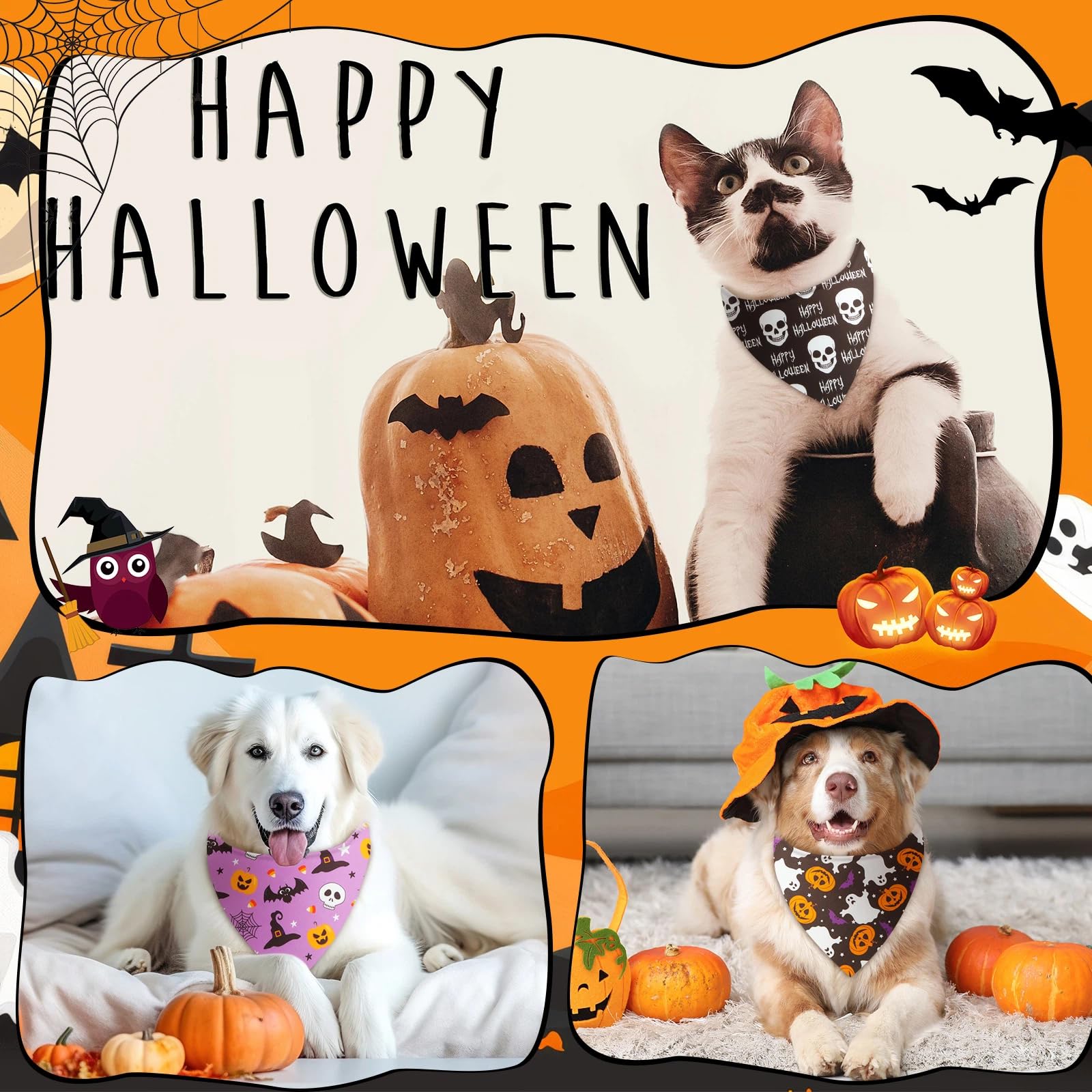 Weewooday Halloween-Hundehalstücher für Hunde, weich, dreieckig, verstellbar, für kleine, mittelgroße und große Haustiere, Halloween-Party-Kostüm, 50 Stück (65 x 45 x 45 cm)