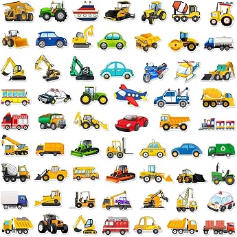 Pack of 120 Children's Stickers Cartoon Vehicles Stickers Tractor Stickers Waterproof Vinyl Stickers Sticker Set for Laptop Suitcase Skateboard for Reward Gifts