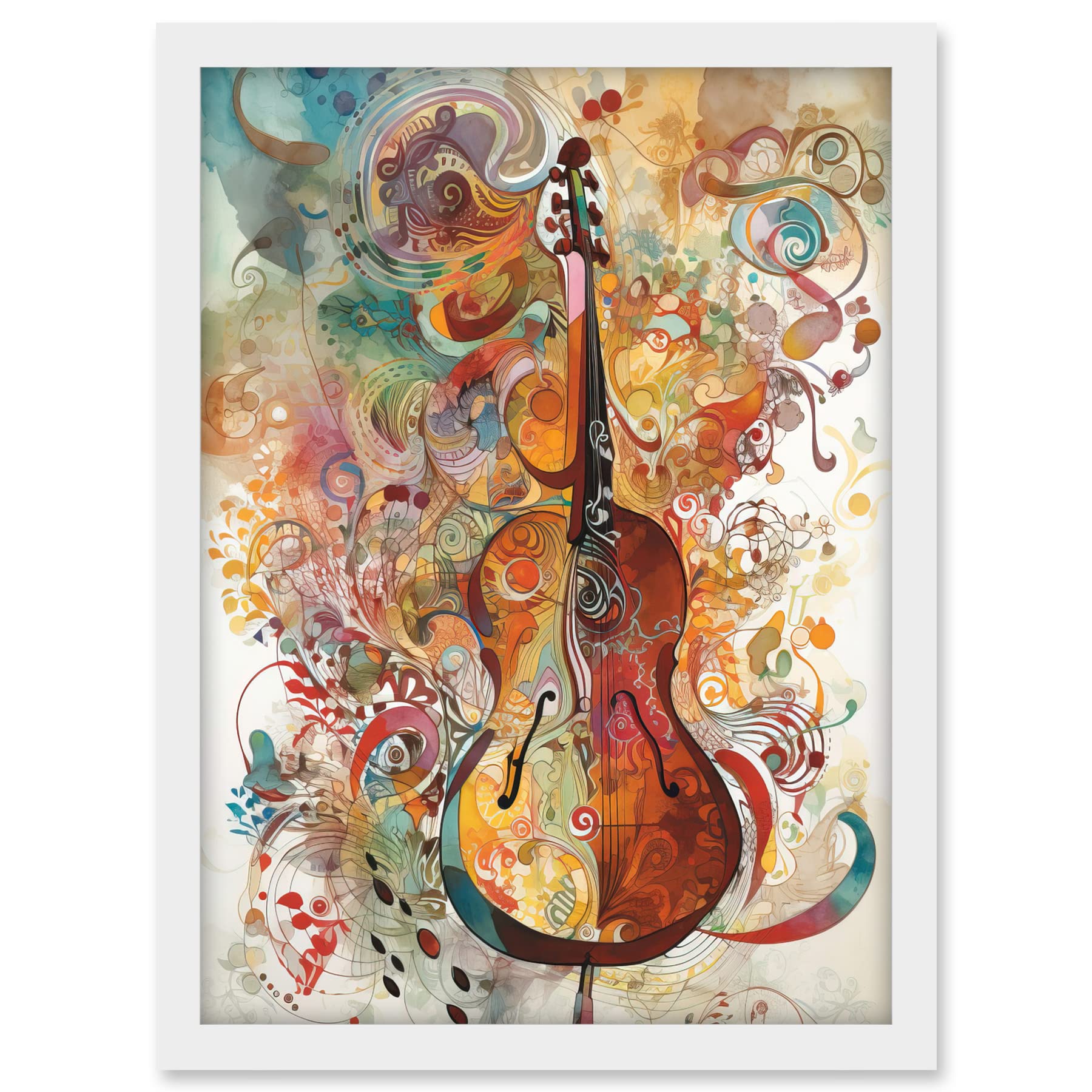 Artery8 Sensory Sonata Violin Music Note Synesthesia Shapes and Colours Modern Watercolour Illustration Artwork Framed A3 Wall Art Print