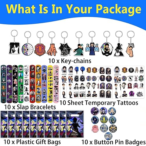 Miniatura 2 de Juego de regalos de fiesta temática de película, suministros de decoración incluidos, 10 bolsas de regalo, 10 llaveros, 10 pulseras de palmada, 10