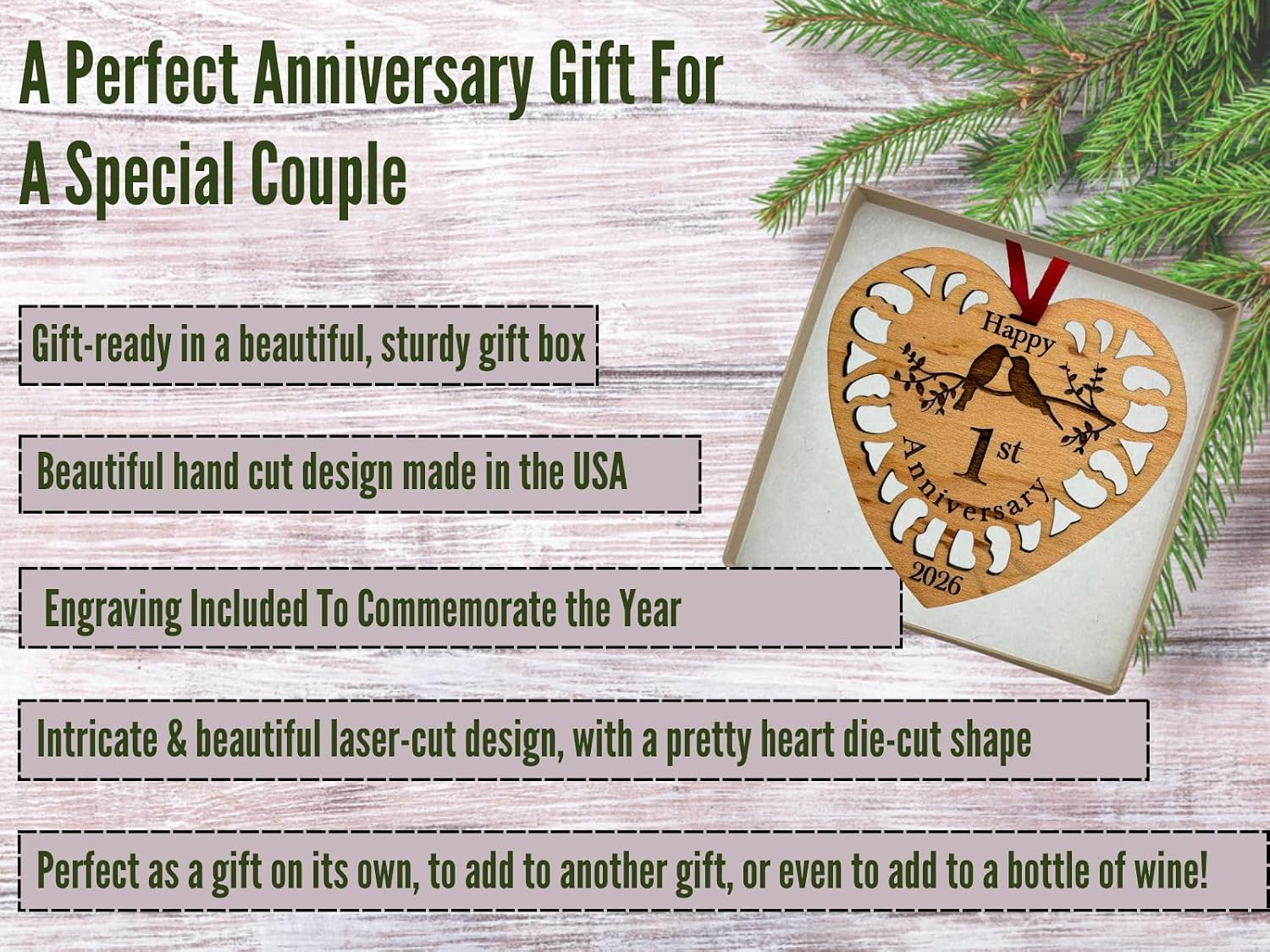 35th Anniversary Ornament 2026 - Happy Anniversary Ornament Gift Idea with Love Birds Design, Beautiful Laser Cut Wood Detail - in Gift Box image 2