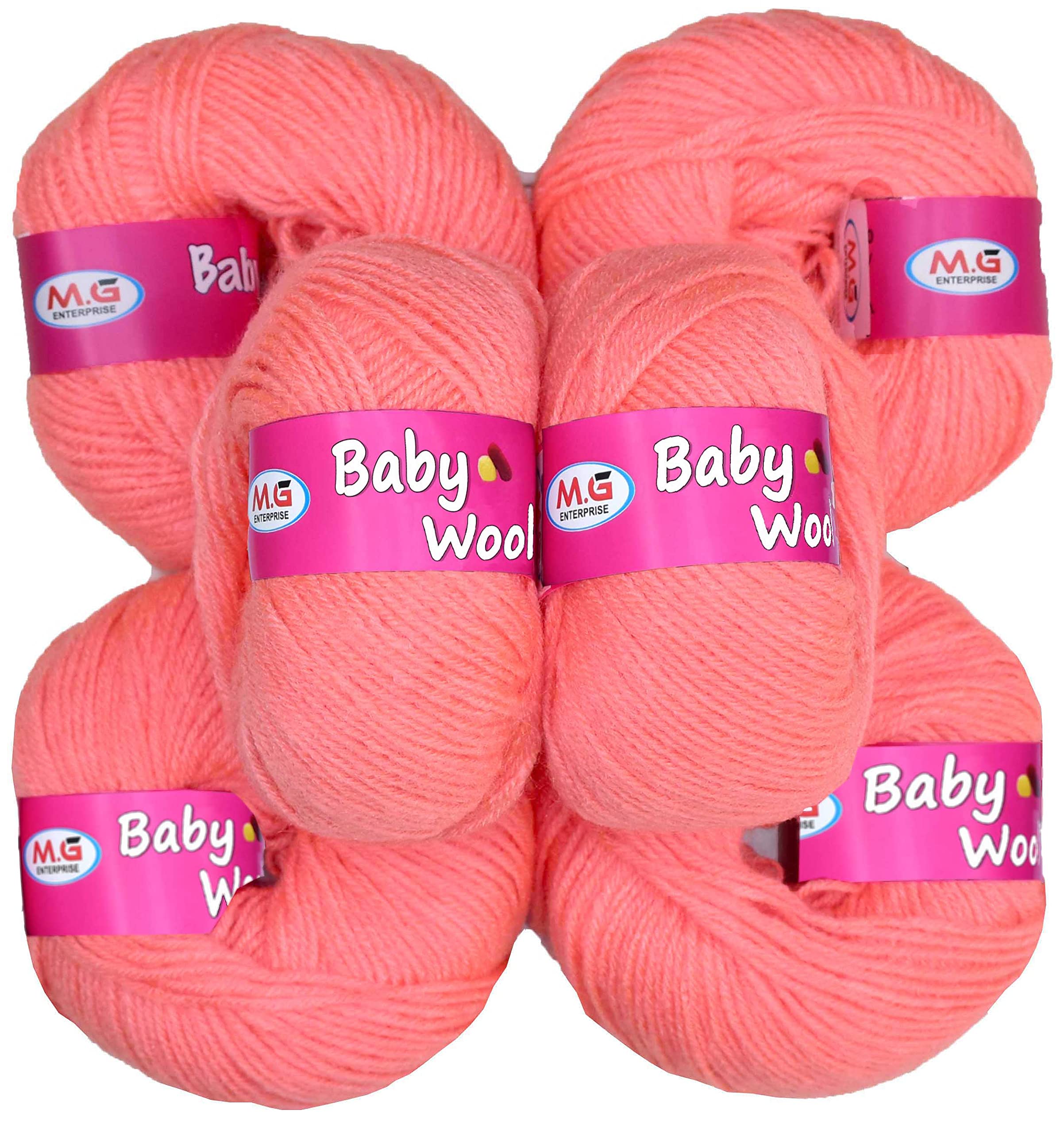 M.G ENTERPRISE 100% Acrylic Wool Peach 14 Pc Baby Wool 4 ply Wool Ball Hand Knitting Wool/Art Craft Soft Fingering Crochet Hook Yarn-IA Art-IA