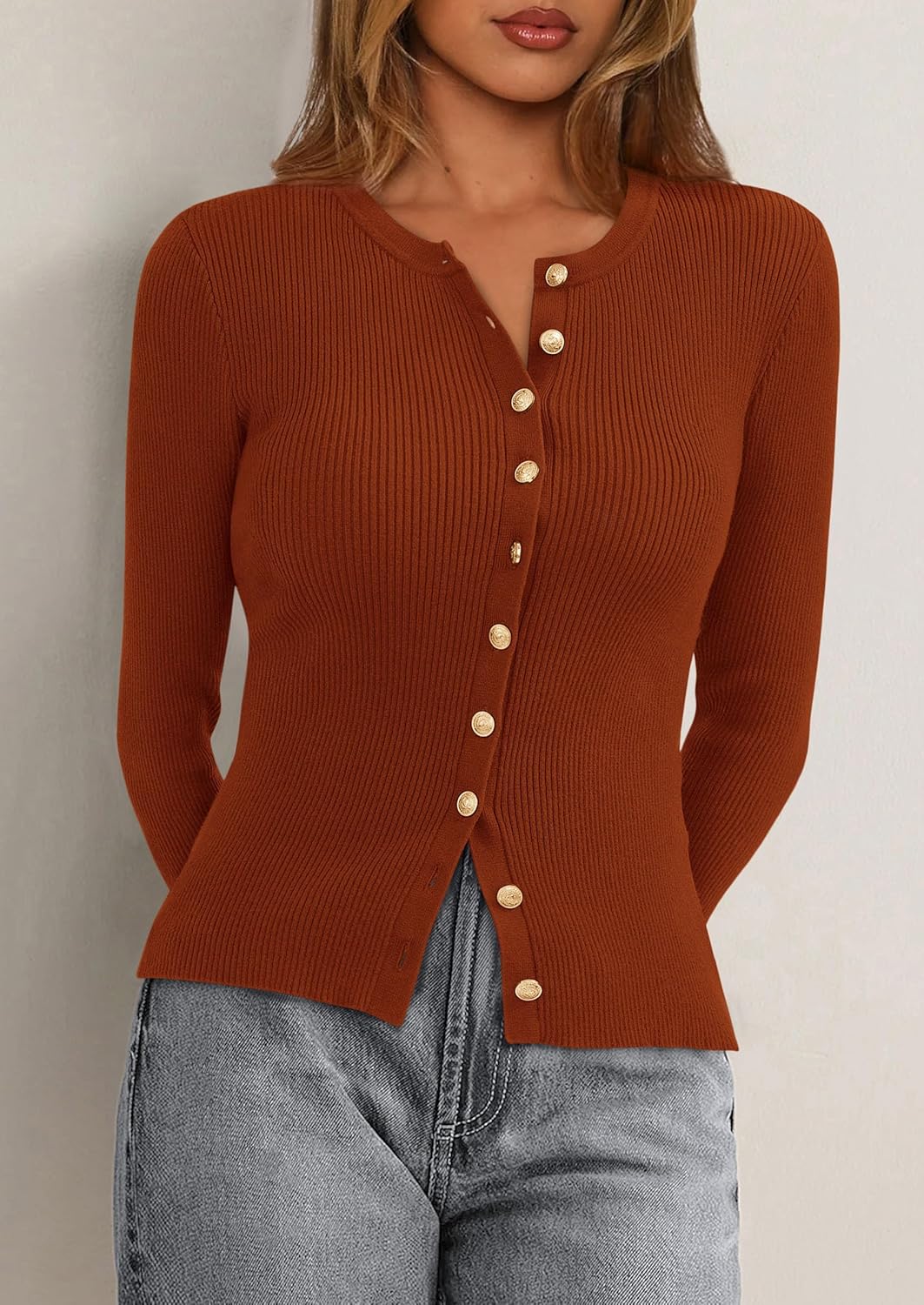 PRETTYGARDEN Womens 2026 Fall Cardigan Sweaters Lightweight Long Sleeve Button up Ribbed Knit Tops Winter Fashion Clothes - Image 4