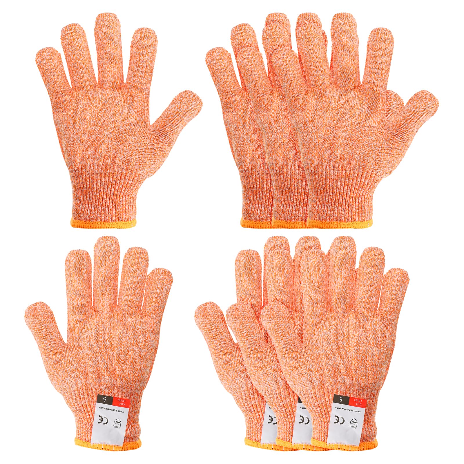 PATIKIL Cut Resistant Gloves, 4 Pair Level 5 Protection Anti Cutting Gloves for Kitchen Wood Carving Working Medium, Orange