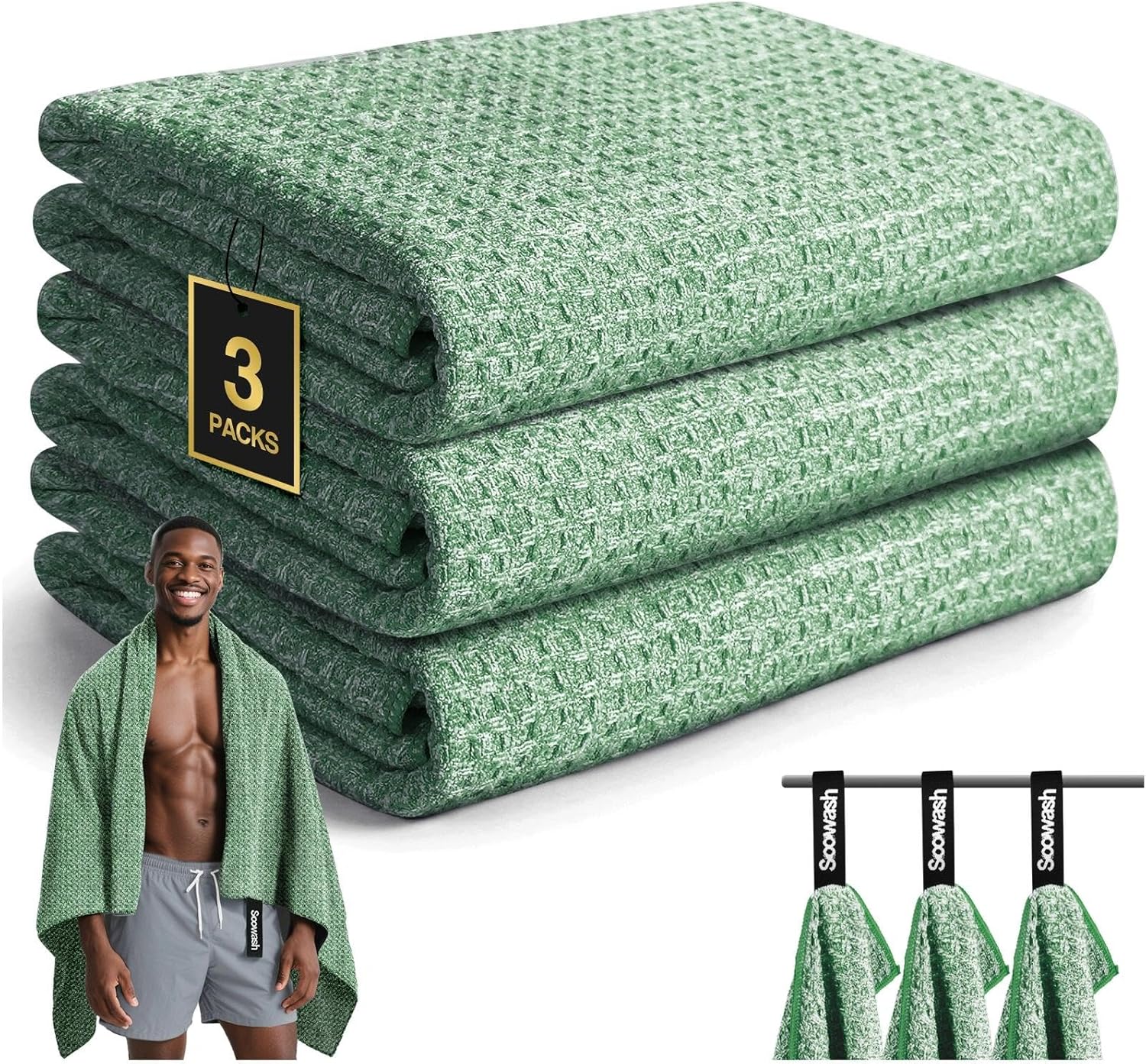 Microfiber Sweat Towel Quick Dry Lightweight Absorbent 3 Pack，Fast Drying 27‘’ X 55‘’ Negative Ions Odorless Gym Towels for Men & Women Yoga Sports Travel Outdoor Camping Gym (Large Black)