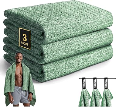 Camping Towels Quick Dry Sweat Towels for Gym, Absorbent Fast Drying Lightweight 27 inch X 55 inch Negative Ions Odorless Gym Towels for Men & Women,Yoga Sports Travel Outdoor Large Green