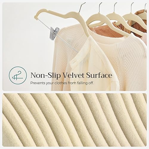 Miniatura 8 de SONGMICS Paquete de 20 perchas para pantalones, perchas de terciopelo de 16.7 pulgadas de largo con clips ajustables, resistentes, antideslizantes,