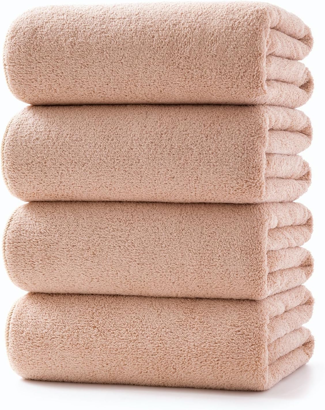 Towels 4 Pack Soft Microfiber Bath Towel Set Salon Gym Yoga Travel Very Absorbent Light Quick Dry and Durable, 55″ L x 27″ W, 4 Piece Beige
