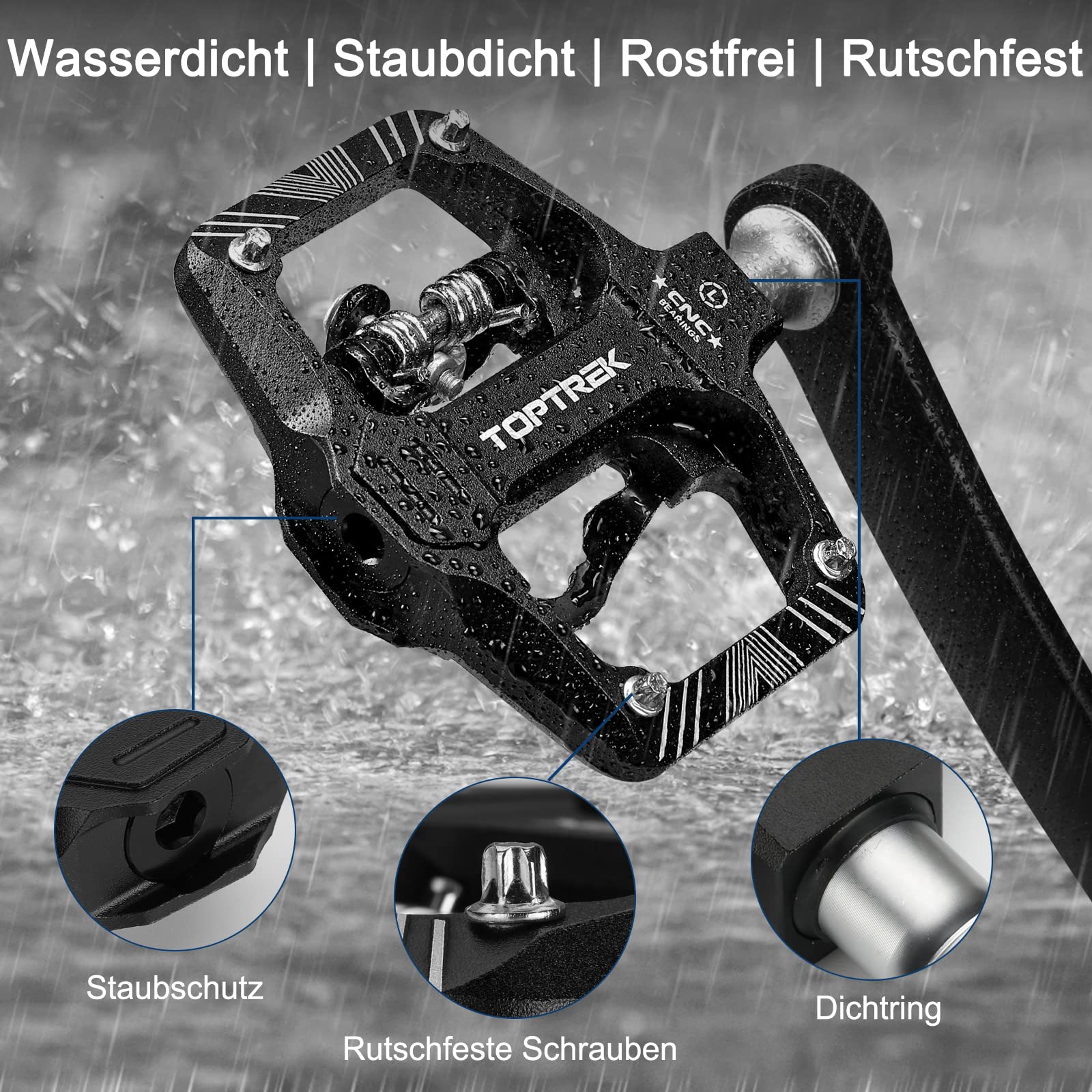 Toptrek SPD, 2 in 1 SPD Pedale/Plattform Pedale, 9/16 Zoll Achse CNC Aluminium Klickpedale, rutschfeste, Ultraleichte Rennrad mit Gedichteten Lagern für BMX, MTB Pedale
