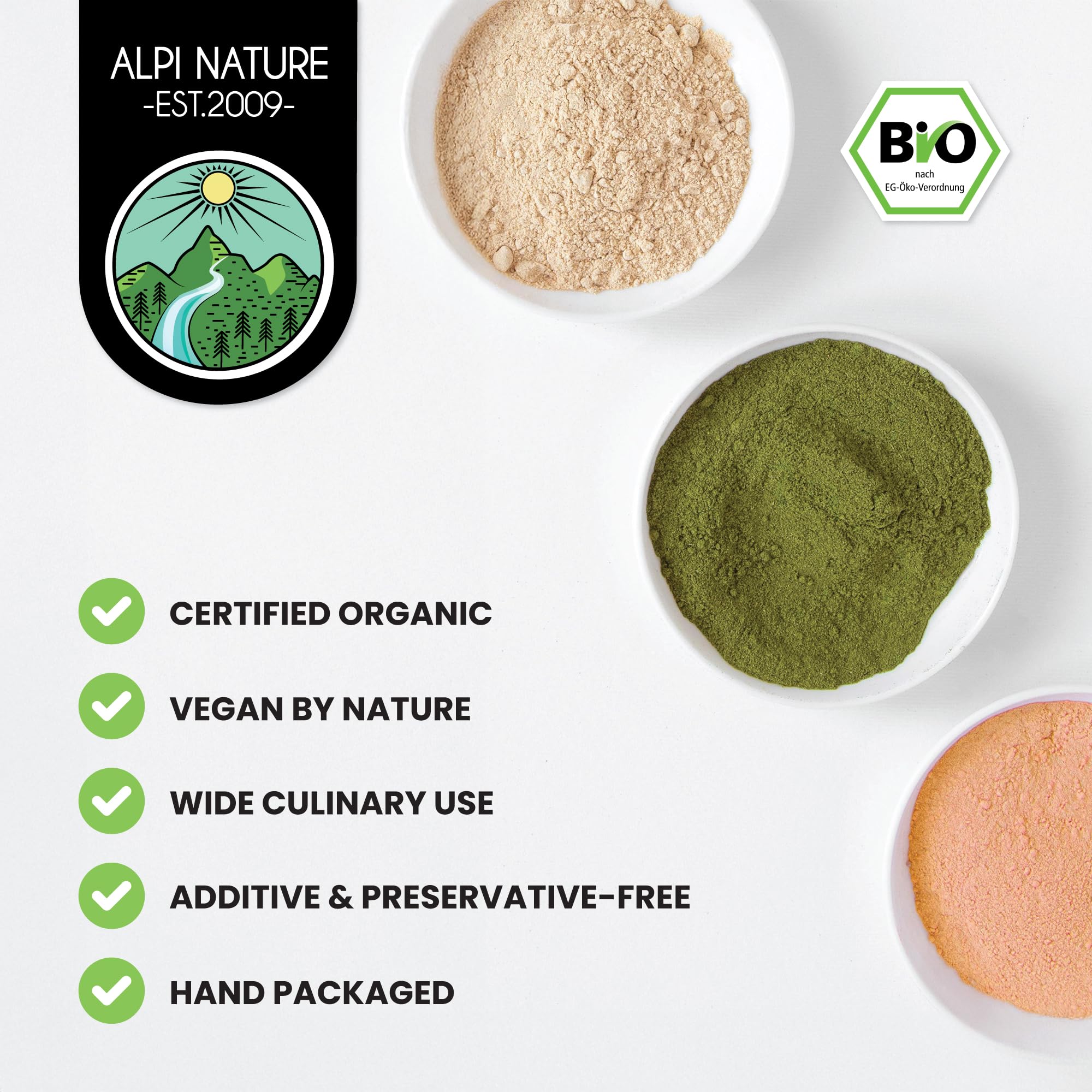 Alpi Nature Matcha Orgánica en Polvo 200g, Té Verde Matcha de Primera Calidad con Cafeína Natural