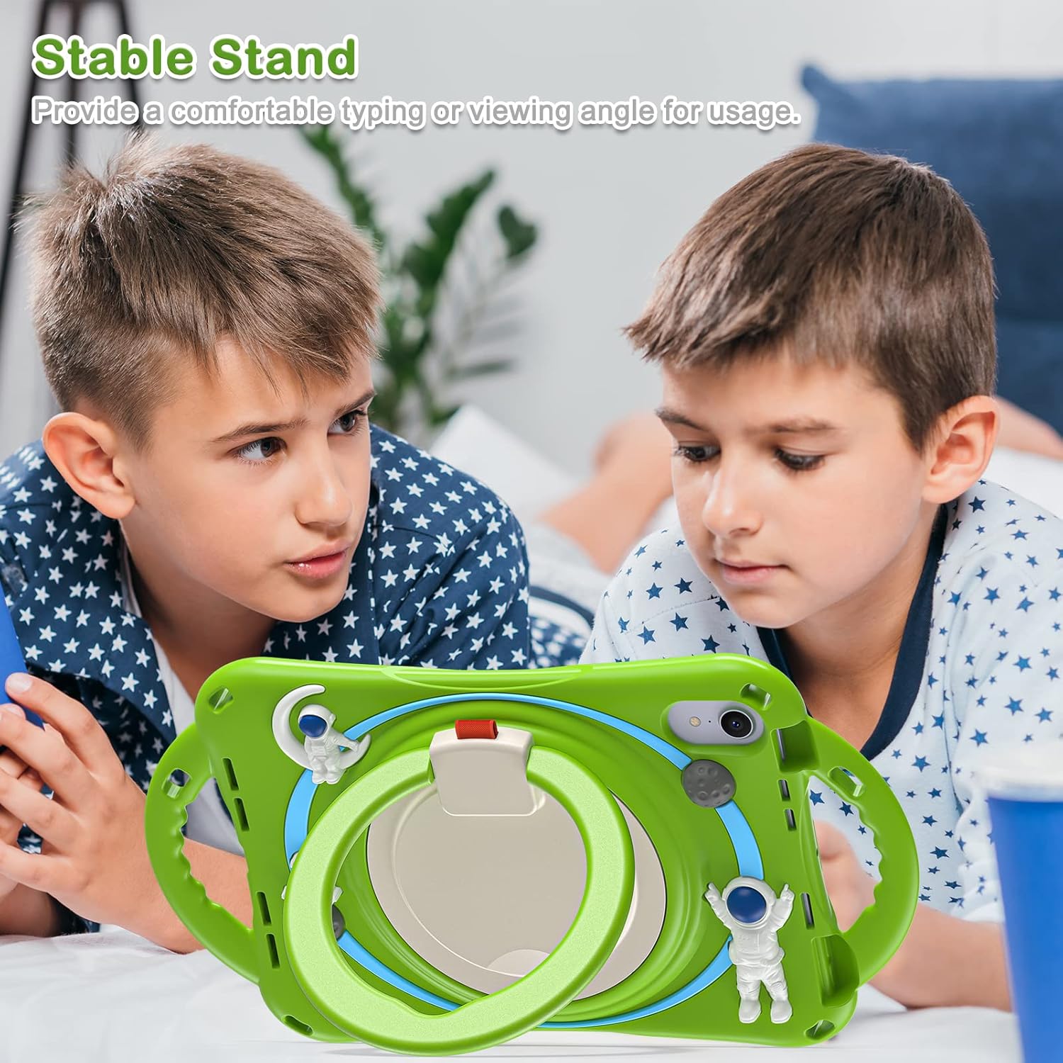 iPad Mini 6 Case - iPad Mini 6th Generation Case for Kids, Durable Shockproof, 360° Rotating Handle, Folding Grip, Secure Stand, Kickstand, and Handy Shoulder Strap - Green Astronaut Design