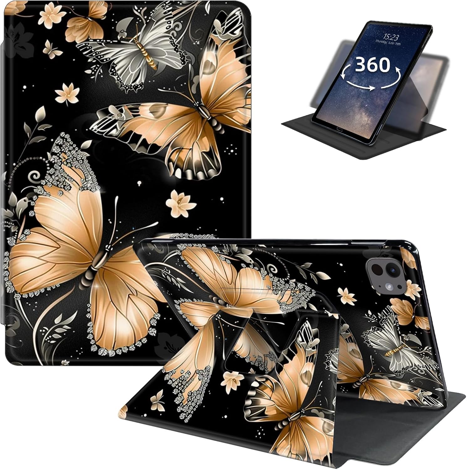 Case for iPad (A16) 11th Generation 11 Inch (2025),iPad 10th Generation 10.9 Inch (2022),360 Degree Rotating Multi-Angle Viewing Case with Auto Sleep/Wake-Deer American Flag Maple Leaf