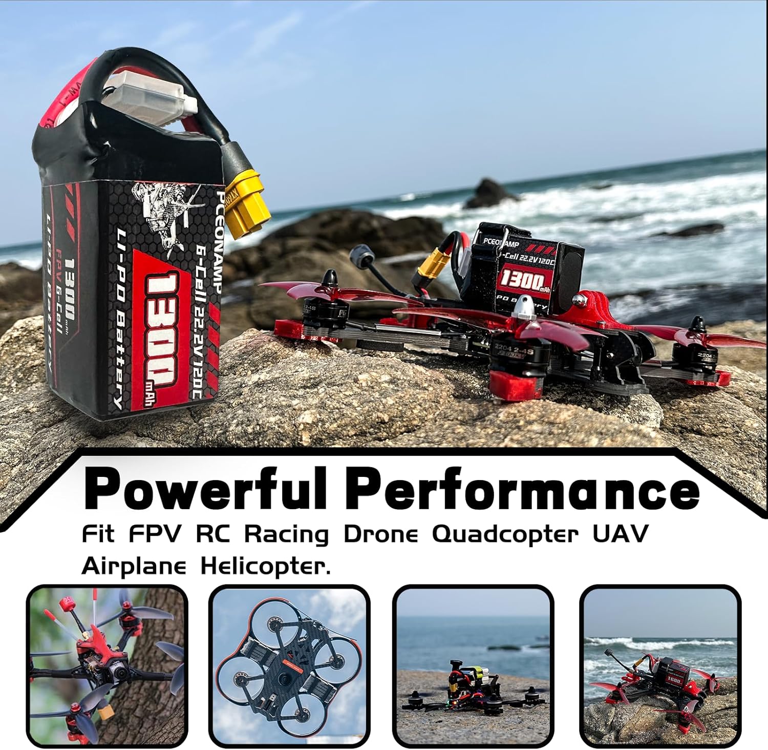 6S Lipo Battery 1300mAh 22.2V 120C with XT60 Plug Rechargeable High Capacity RC Drone Battery Soft Case Fit for RC FPV RC Racing Drone Quadcopter