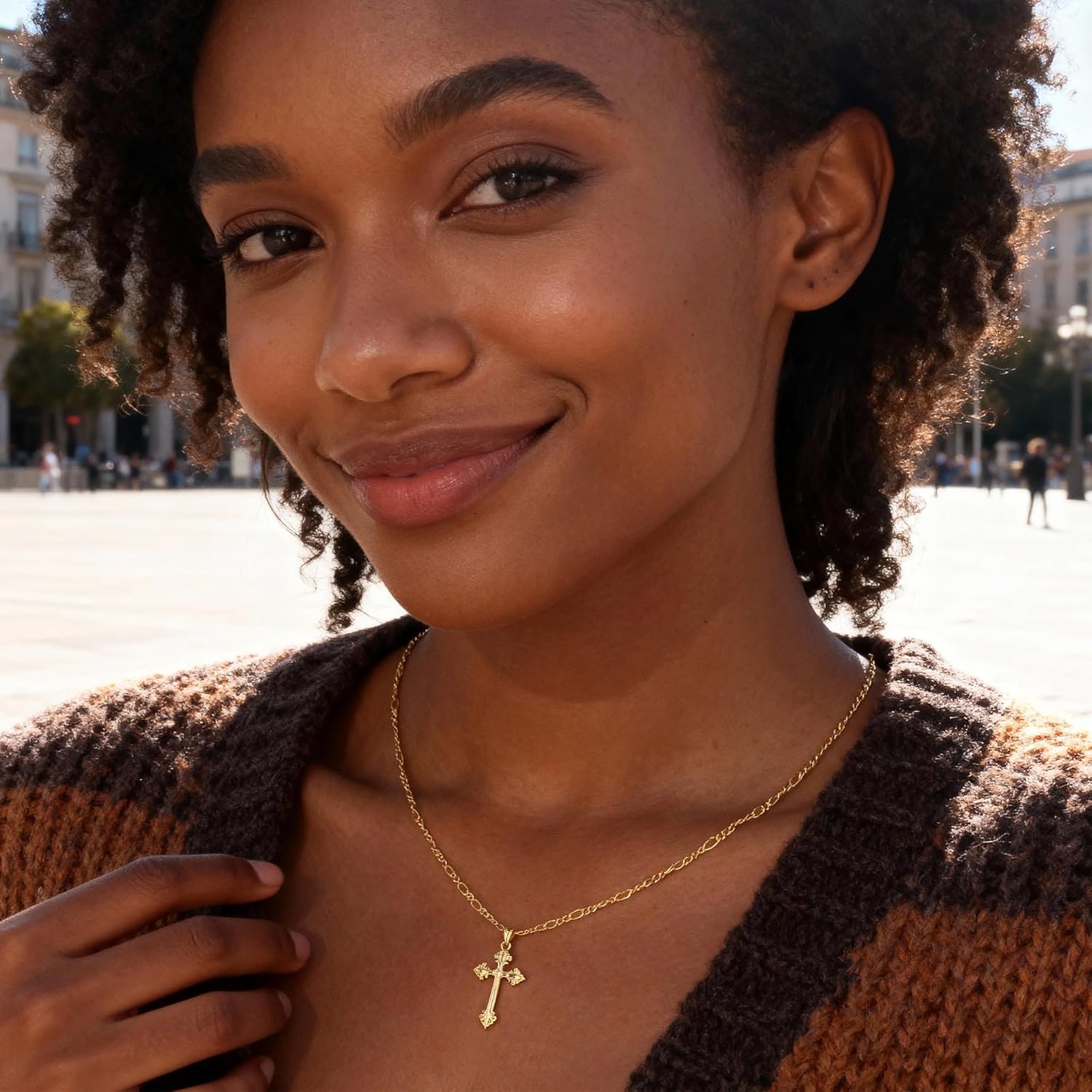 Cross Necklace for Women 14K Gold and Sterling Silver Plated Cross Pendant Necklaces for Men Christian Crosses Necklace with Figaro Chain - Image 6