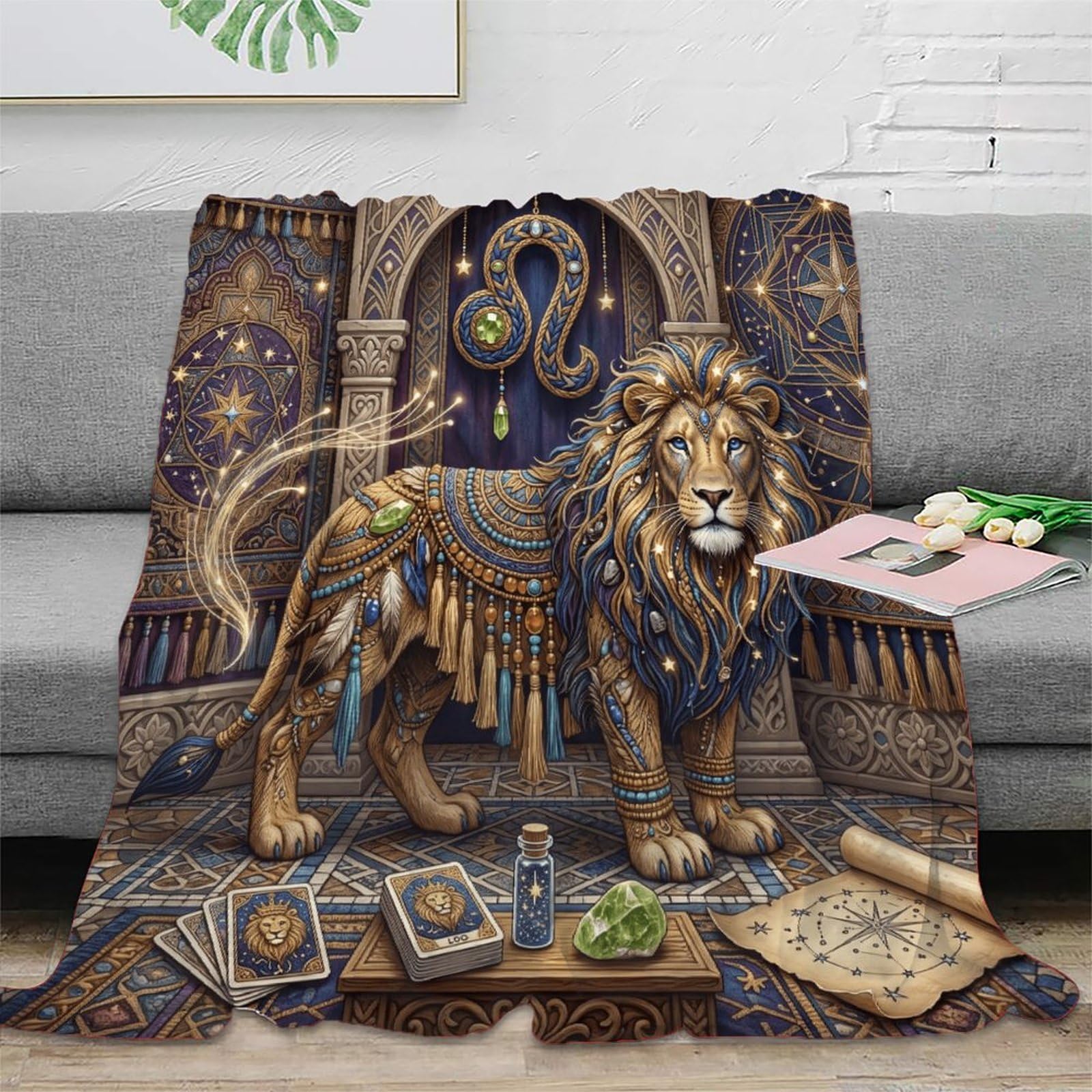 Leo Zodiac Bohemia Lion for Flannel Throw Blanket, Guest Bed Room