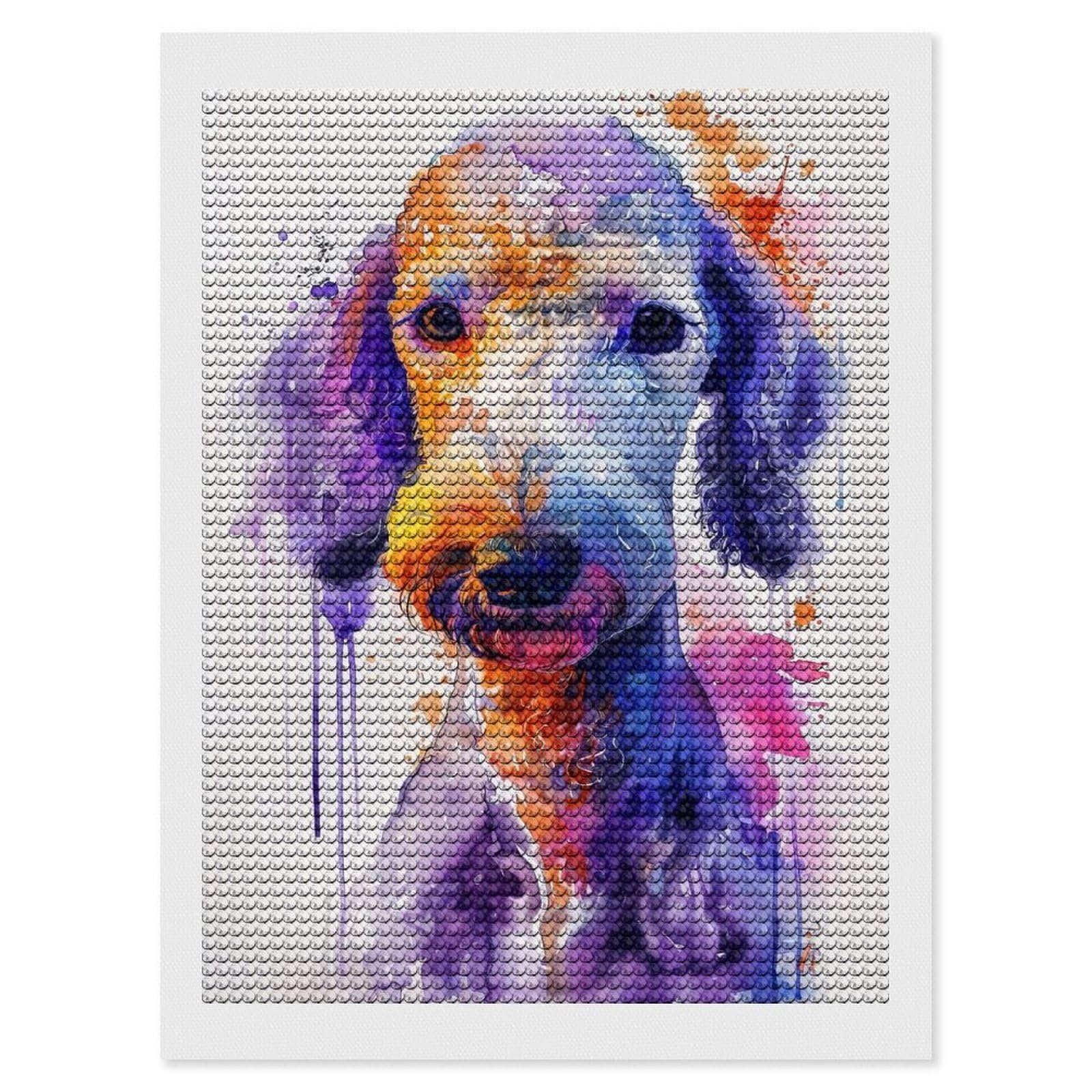 Junmoney Bedlington Terrier DIY Diamond Art Canvas Kit 12"x16", Simple to Start, Fun Craft Experience, Modern Decor, Gift Idea, Adhesive Canvas