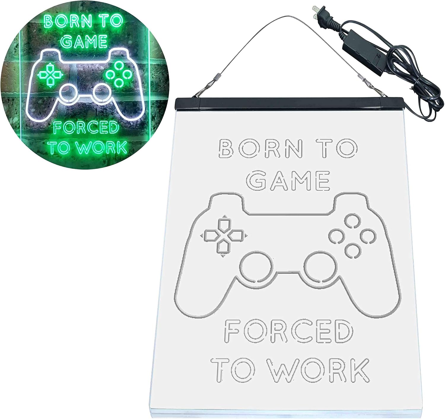 ADVPRO Born to Game Room Dual Color LED Neon Sign White & Green 8 x 12 Inches st6s23-i3740-wg