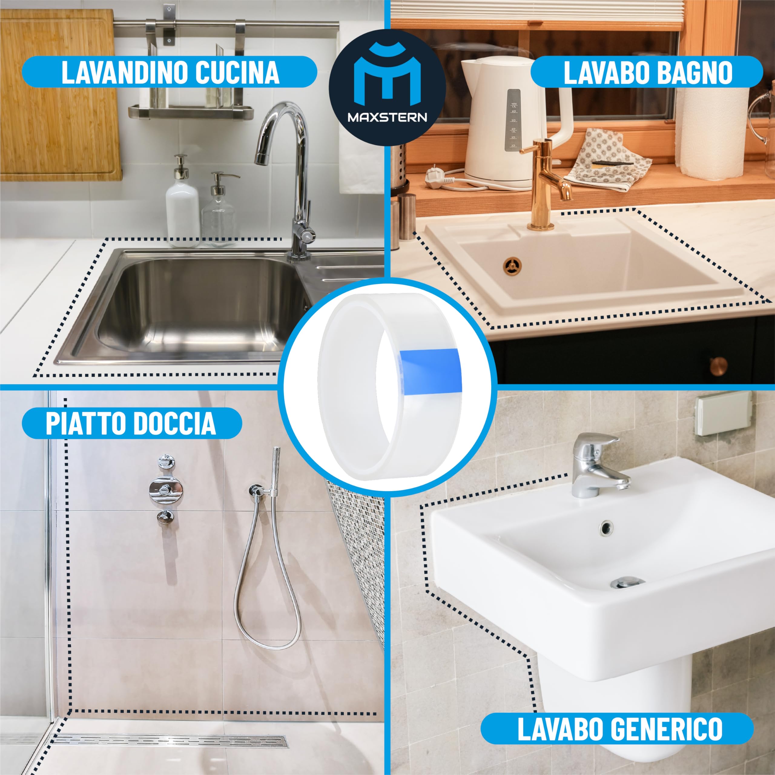 Nastro Sigillante per Sanitari 3 m x 3 cm – Bianco – Spessore 1 mm – Impermeabile e Adesivo Rinforzato – Flessibile e Resistente – Con Spatola Inclusa – Ideale per Lavelli, Vasche, WC, Cucina, Bagno