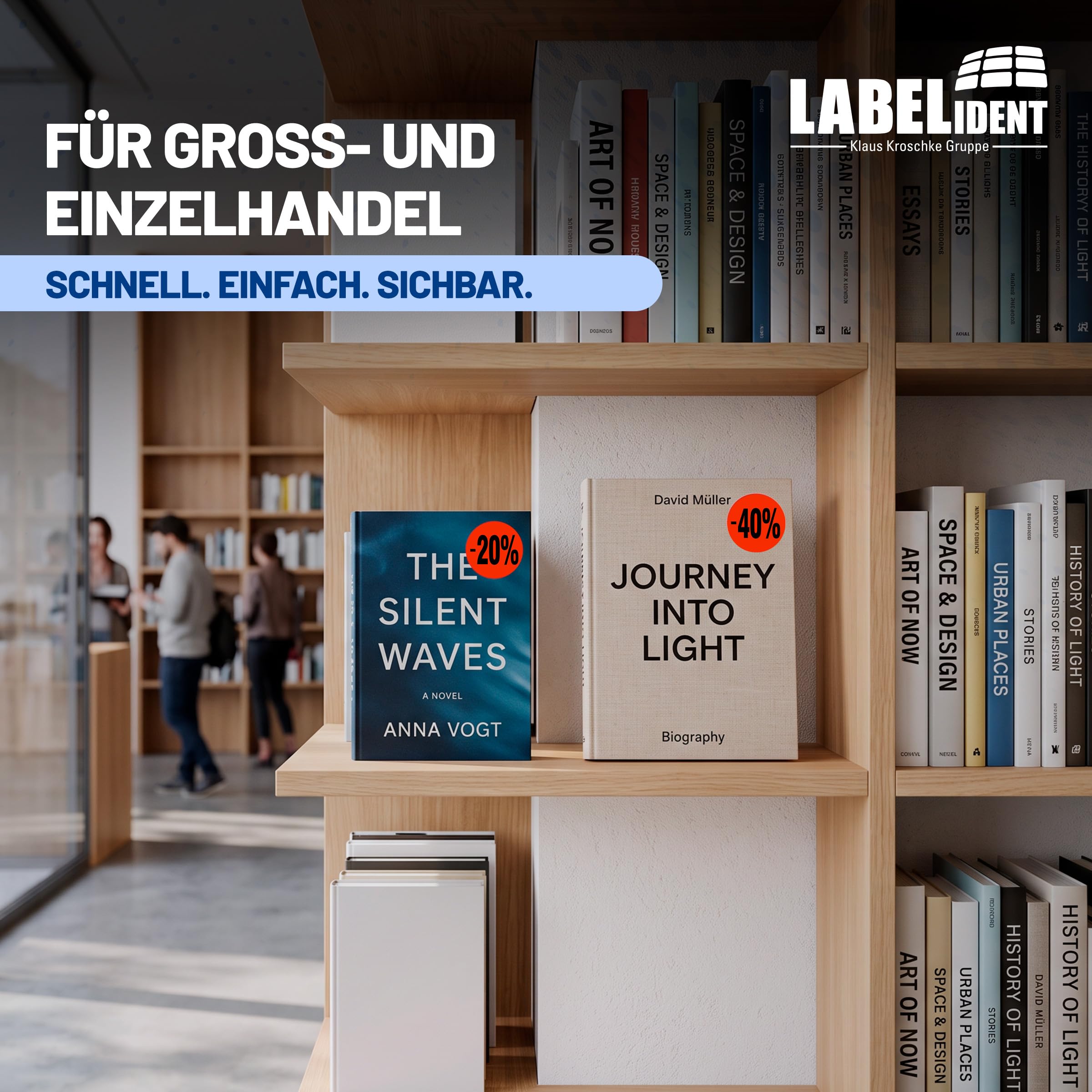 Labelident Aktionsetiketten -50% Ø 32 mm | 10.000 Rabattaufkleber auf 10 Rollen | leuchtrot-schwarz | Für Handel, Lager und Verkauf | Stark selbstklebende Preisetiketten
