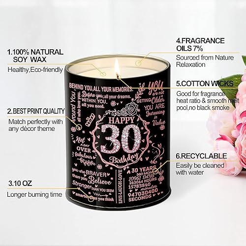 Miniatura 2 de Regalos de feliz cumpleaños 30 para mujeres, velas perfumadas, velas de decoración del hogar de 30 años, regalo de Navidad para esposa, mamá, novia,