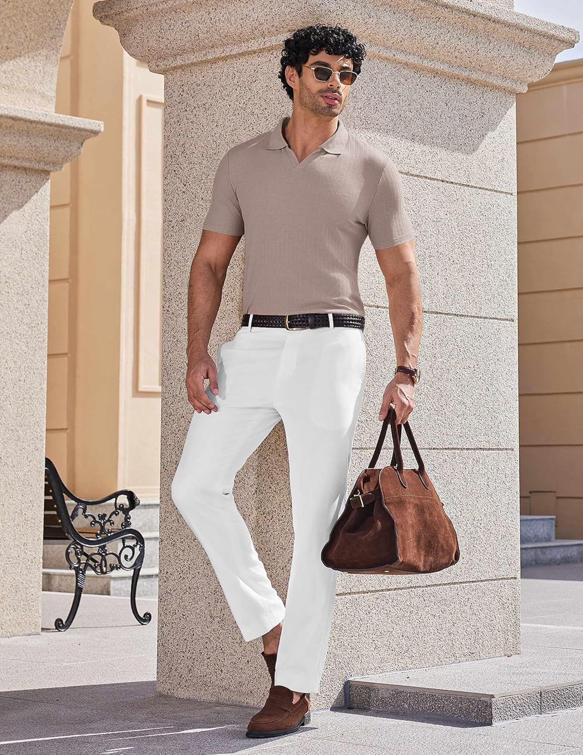 COOFANDY Men's Muscle V Neck Polo Shirts Stretch Short Sleeve Golf T-Shirts Ribbed Knit Soft Tees - Image 5