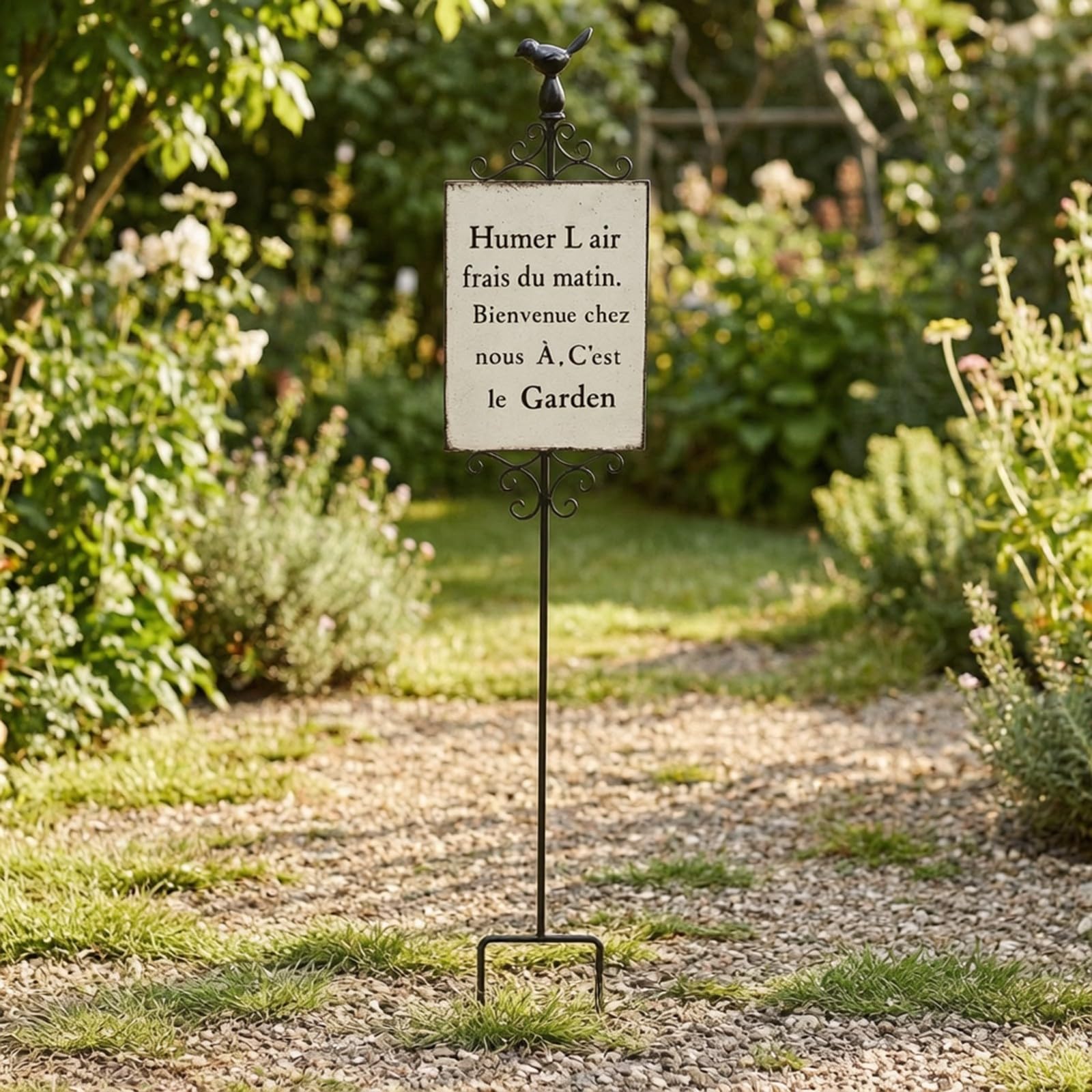 Metall Gartenstecker Schild Freistehend Antik Wetterbeständig Verzierter Schriftzug Rustikal Pflanzkübel Rasen Hof Blumenbeet Rand für Außenbereich, Gelb