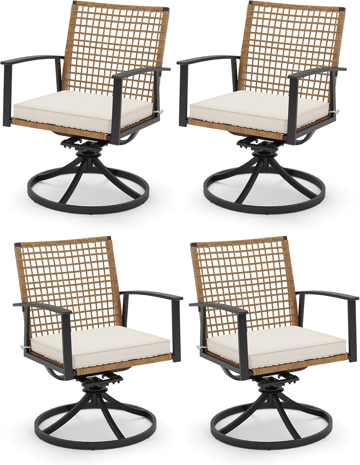 LAUSAINT HOME Patio Dining Chairs Set of 2, Outdoor PE Rattan Chairs with High Back and Soft Cushion, Black Metal Frame for Lawn Garden Backyard