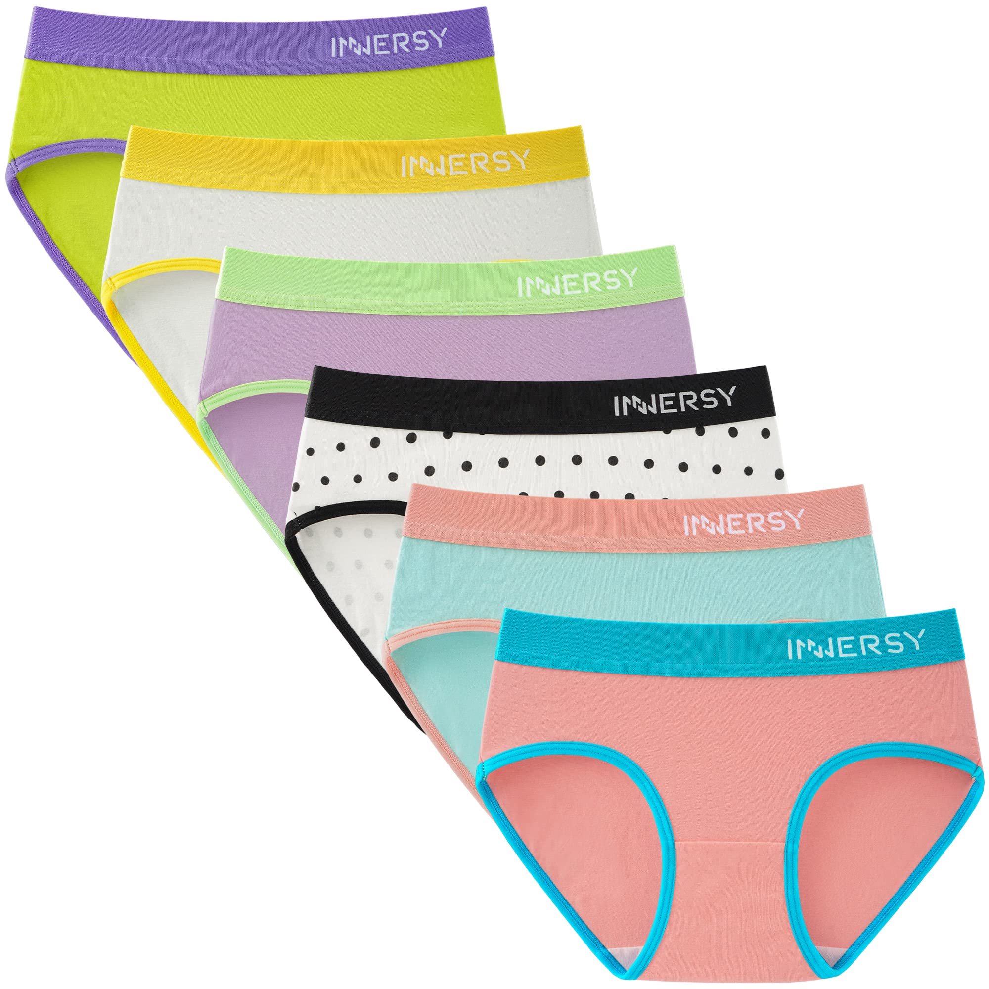 INNERSY Big Girls' Underwear Age 8-16 Teens Cotton Briefs No Wedgies Panties 6 Pack